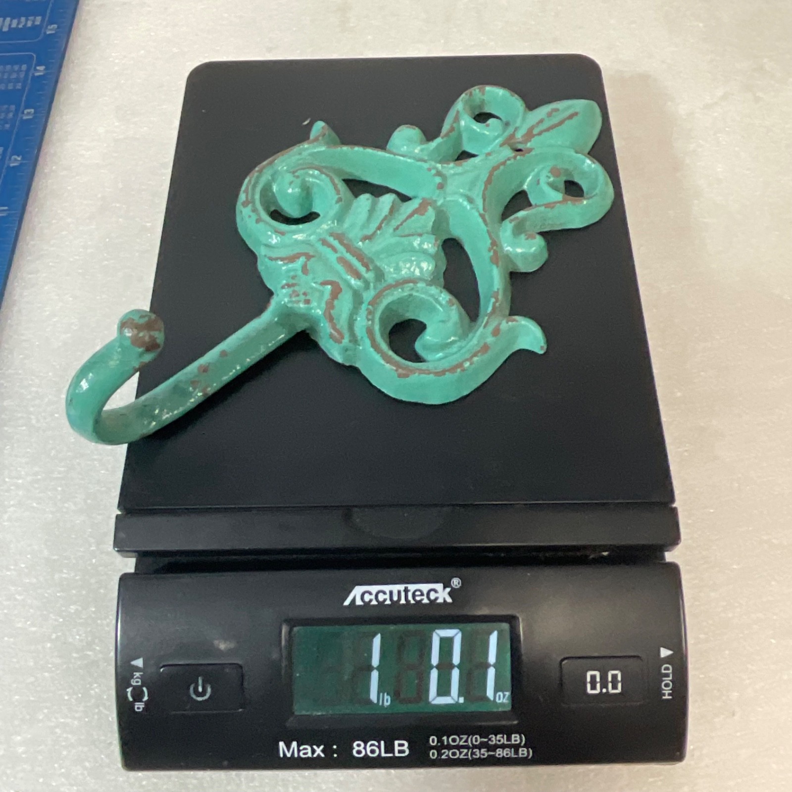 Turquoise Cast Iron Fleur De Lis Wall Hook 7.5in Decorative Coat Hook - Image 15