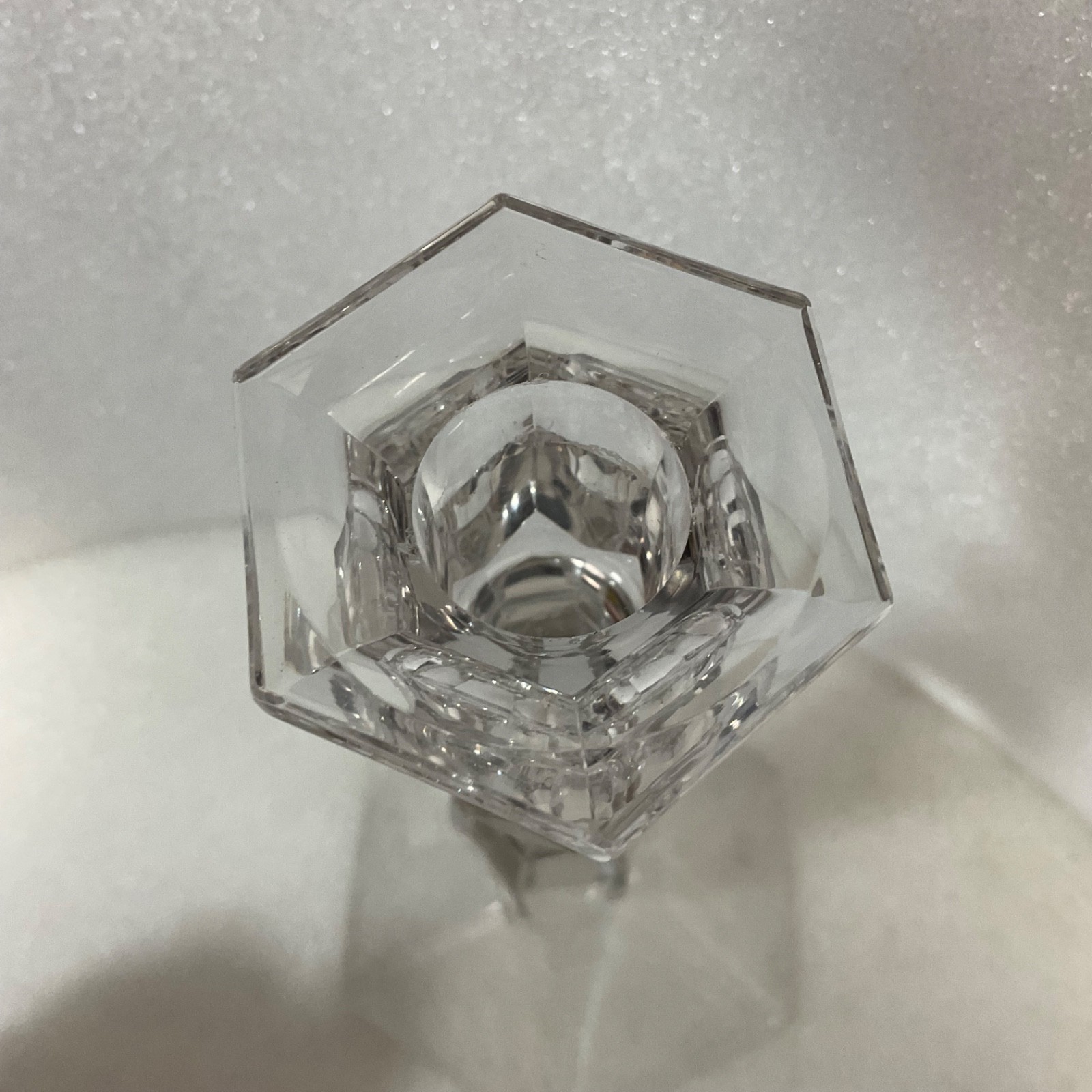 Clear Faceted Glass Candlestick Holder 8in Hexagon Base Taper Candle - Image 3