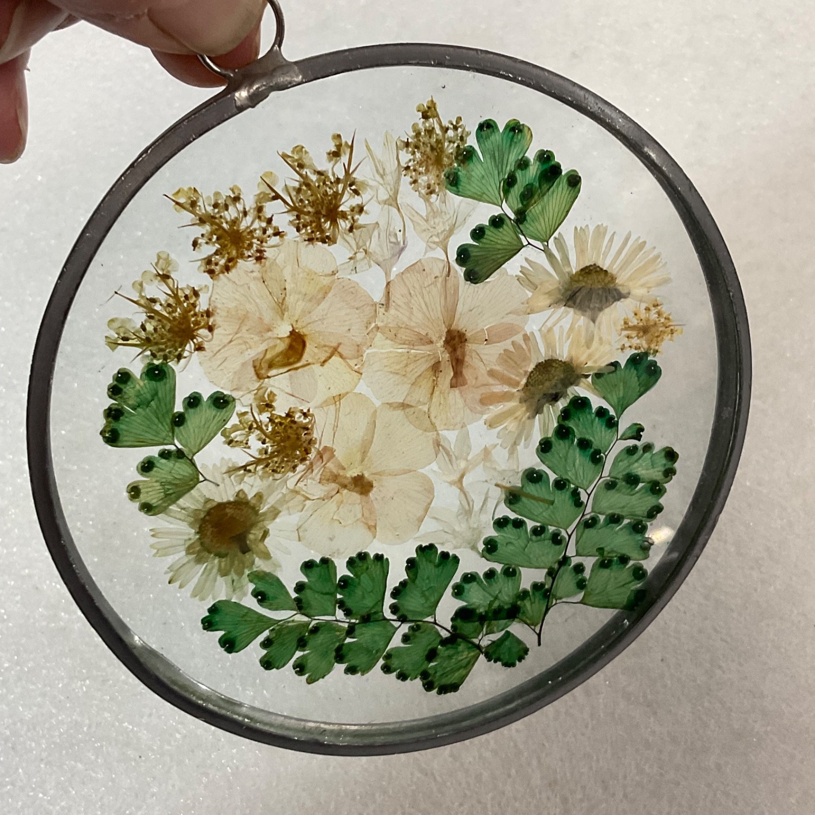 Pressed Flower Glass Suncatcher 4in Round Hanging Botanical Decor - Image 4