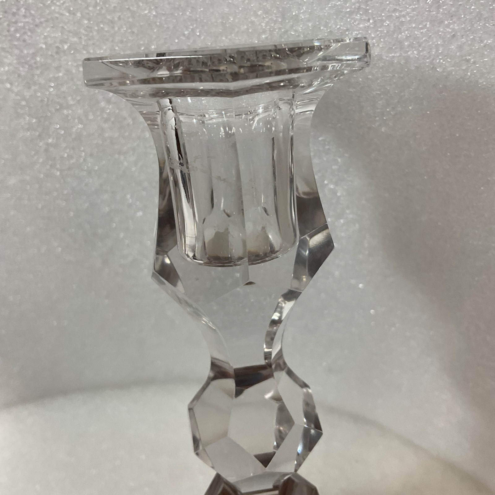 Clear Faceted Glass Candlestick Holder 8in Hexagon Base Taper Candle - Image 4