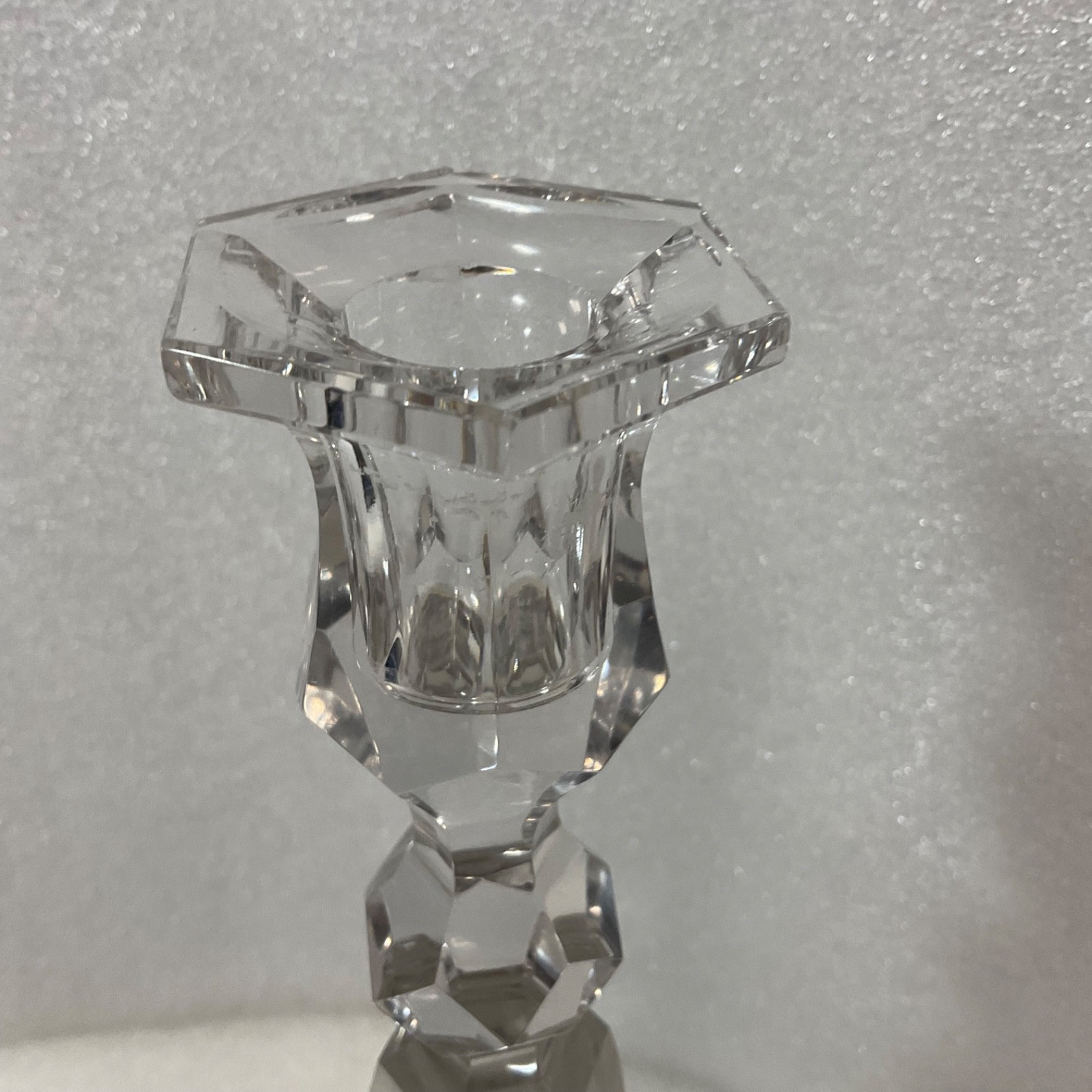 Clear Faceted Glass Candlestick Holder 8in Hexagon Base Taper Candle - Image 2