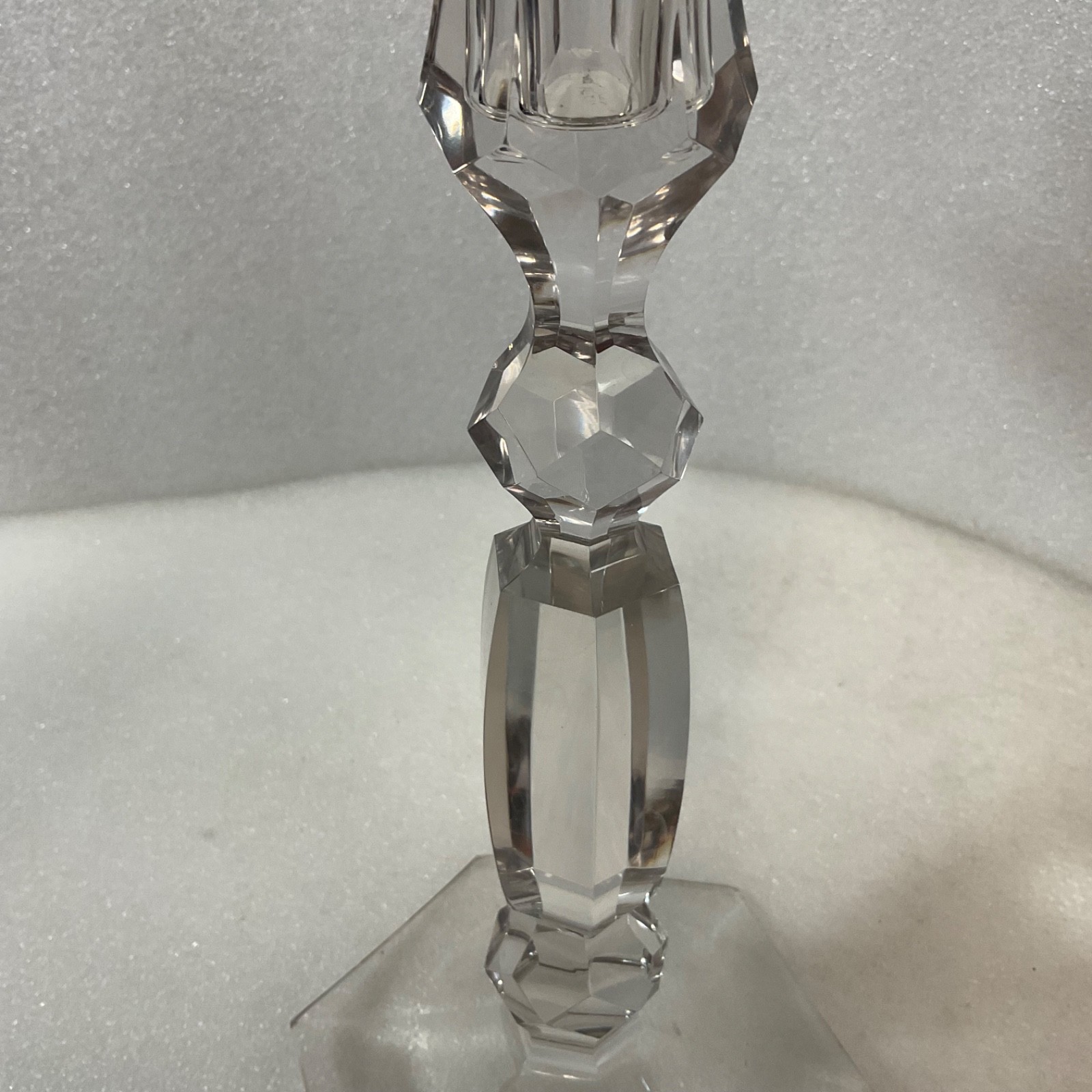 Clear Faceted Glass Candlestick Holder 8in Hexagon Base Taper Candle - Image 5