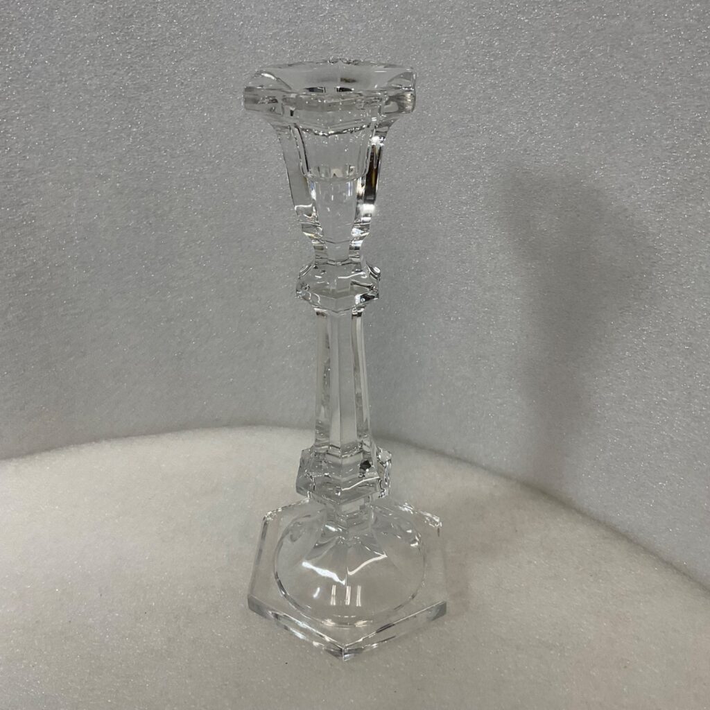 Clear Glass Candlestick Holder 8.25in Hexagon Base Taper Candle - Image 1