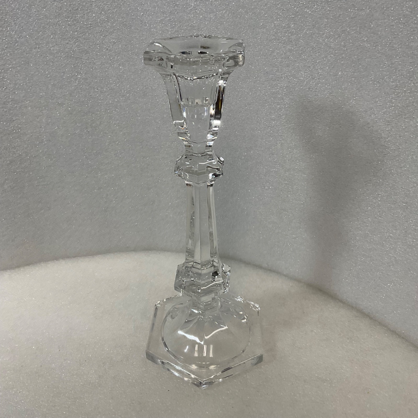 Clear Glass Candlestick Holder 8.25in Hexagon Base Taper Candle - Image 1