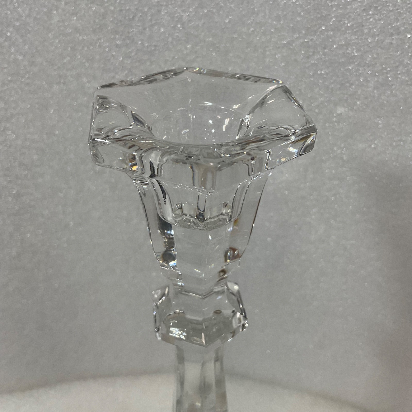 Clear Glass Candlestick Holder 8.25in Hexagon Base Taper Candle - Image 3