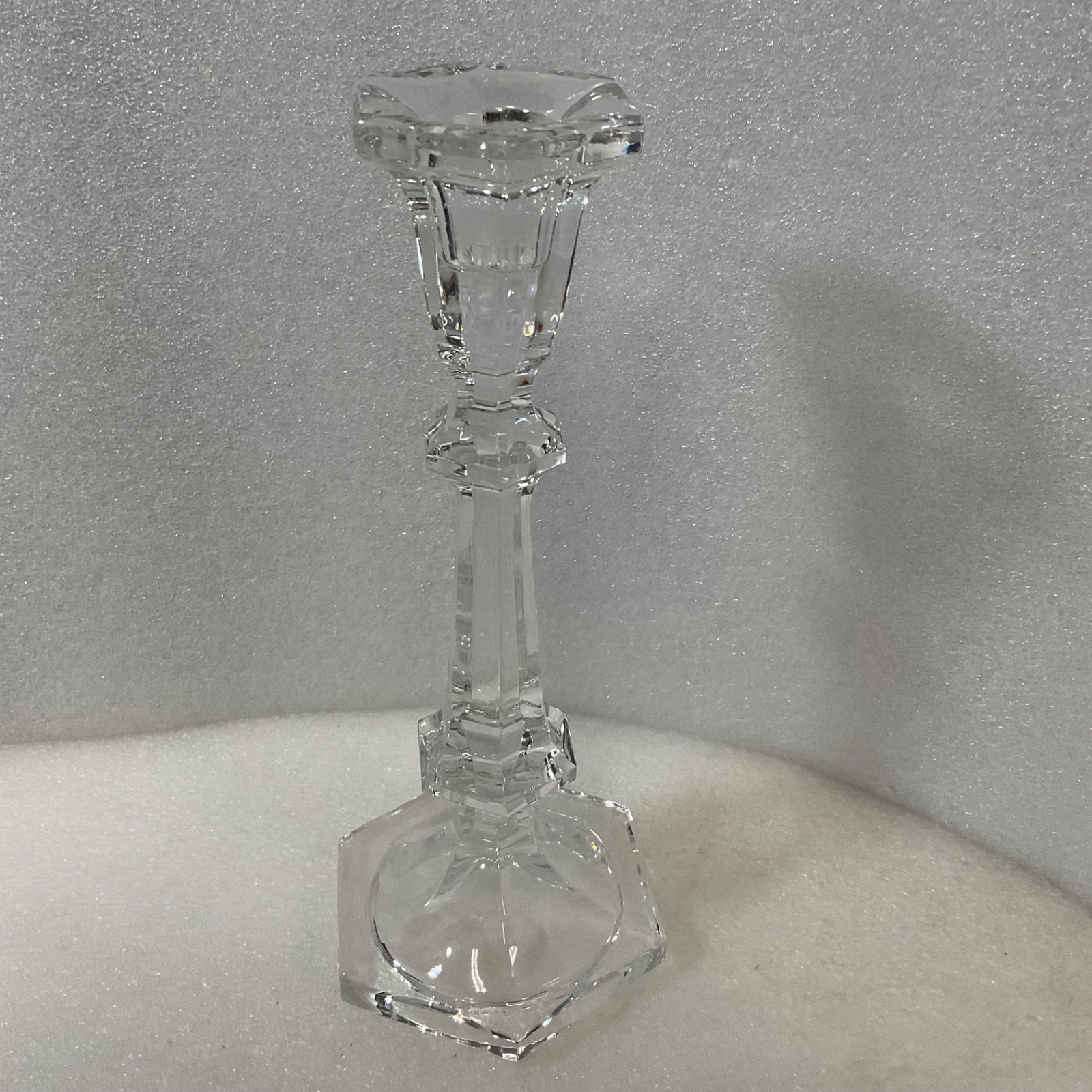 Clear Glass Candlestick Holder 8.25in Hexagon Base Taper Candle - Image 2
