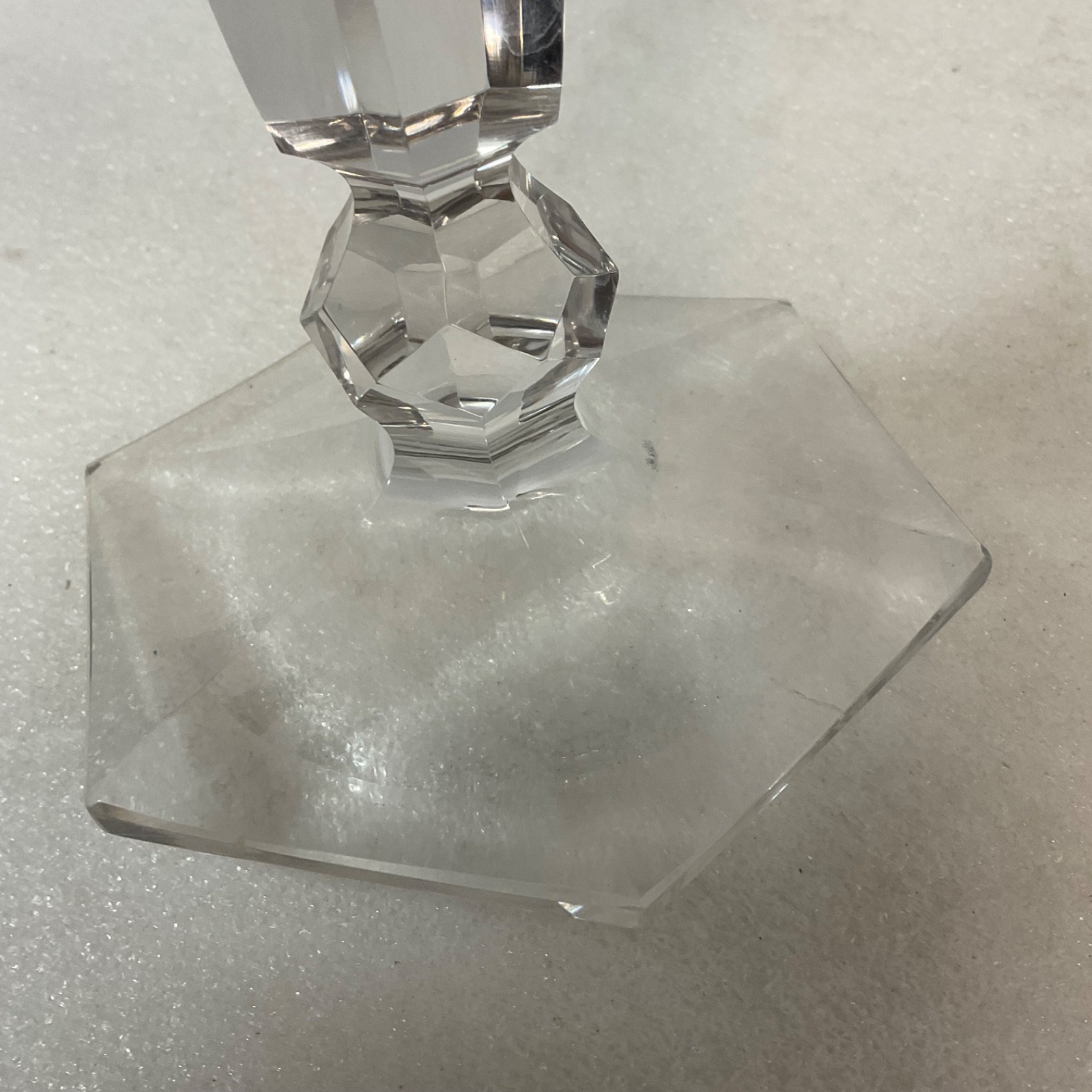 Clear Faceted Glass Candlestick Holder 8in Hexagon Base Taper Candle - Image 6