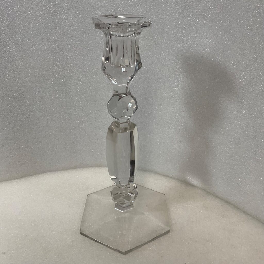 Clear Faceted Glass Candlestick Holder 8in Hexagon Base Taper Candle - Image 1