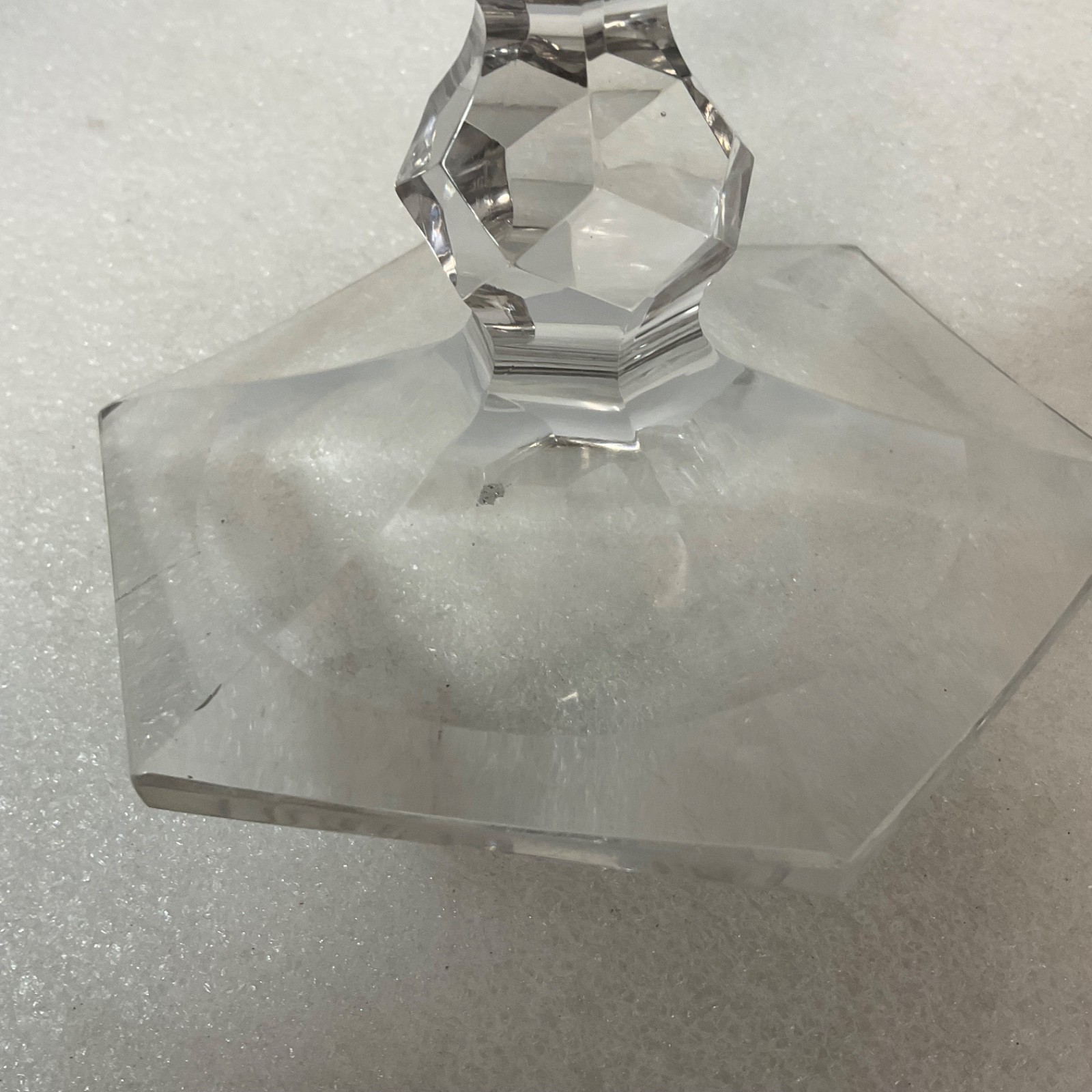 Clear Faceted Glass Candlestick Holder 8in Hexagon Base Taper Candle - Image 8