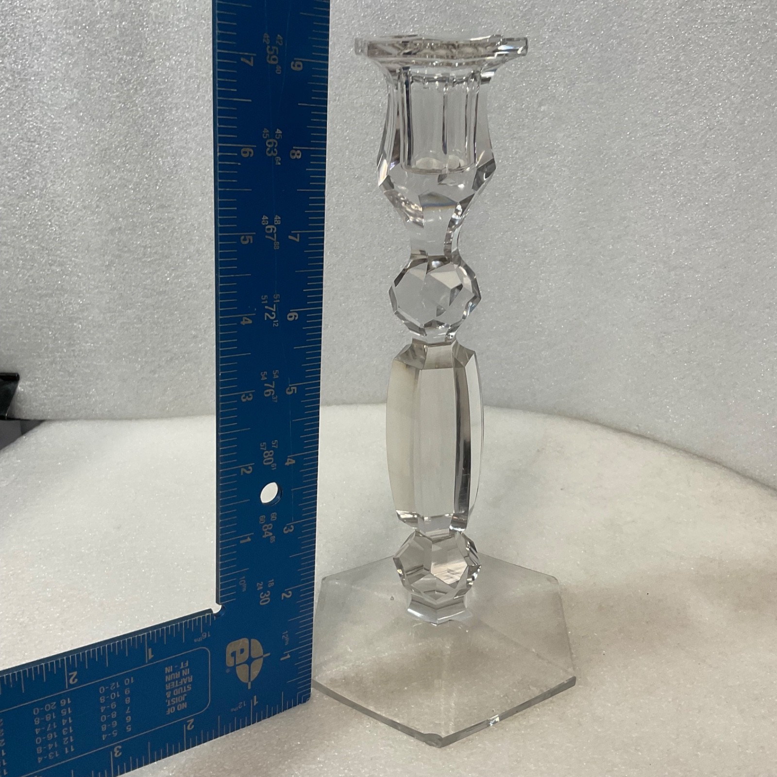 Clear Faceted Glass Candlestick Holder 8in Hexagon Base Taper Candle - Image 11