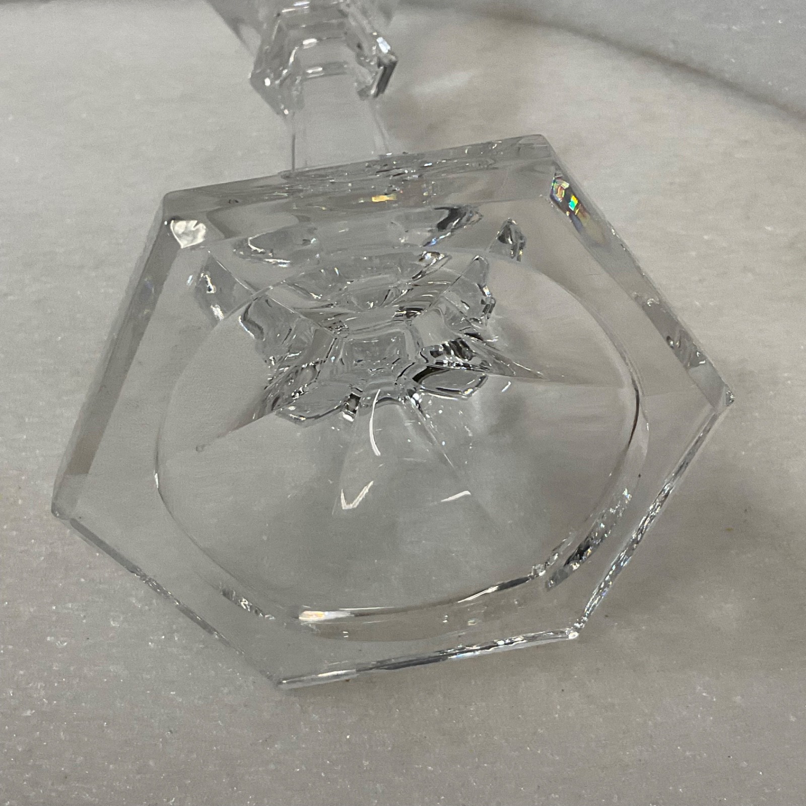 Clear Glass Candlestick Holder 8.25in Hexagon Base Taper Candle - Image 7