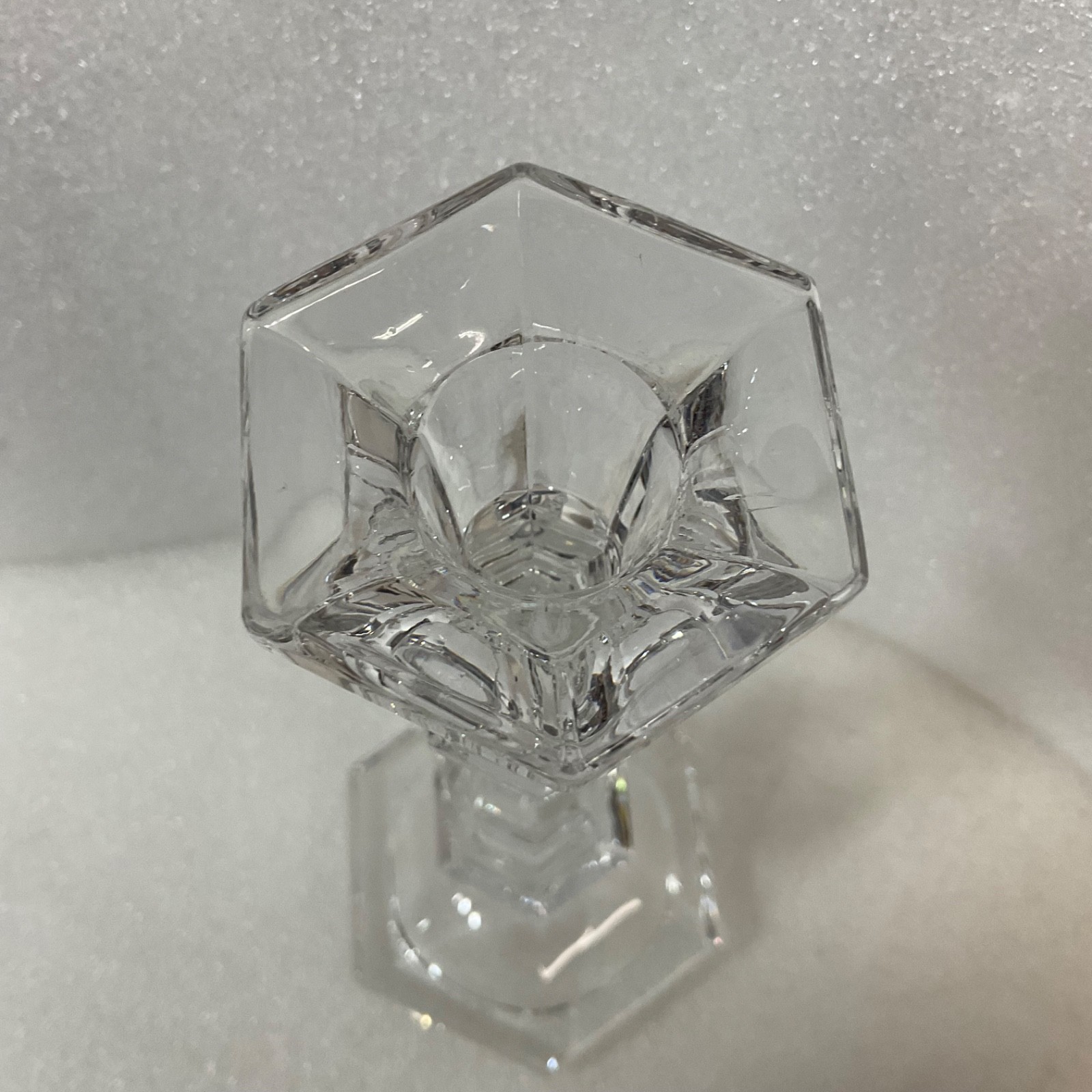 Clear Glass Candlestick Holder 8.25in Hexagon Base Taper Candle - Image 4