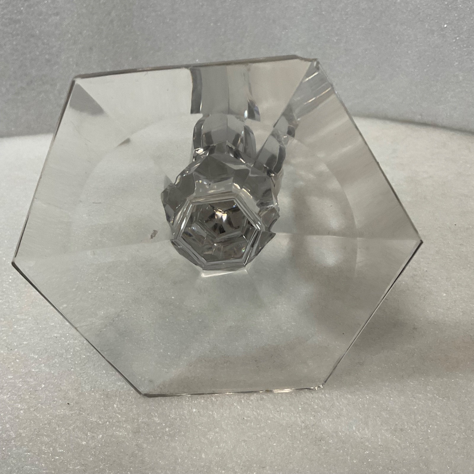 Clear Faceted Glass Candlestick Holder 8in Hexagon Base Taper Candle - Image 10