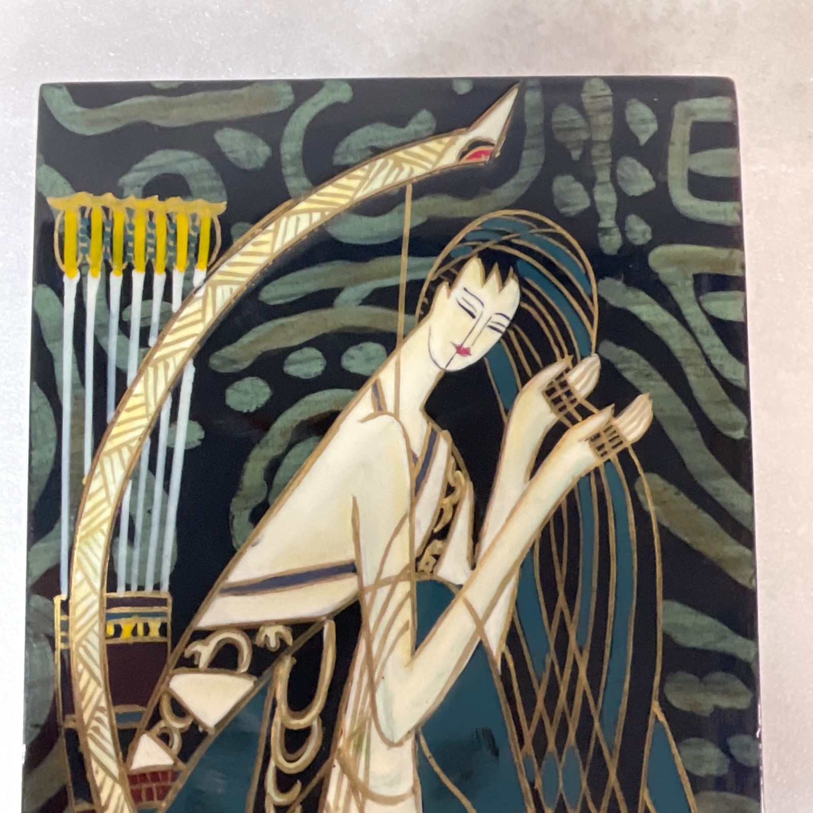 Painted Lacquer Jewelry Trinket Box Chinese Style Huntress Archer 9x6x4 in - Image 13