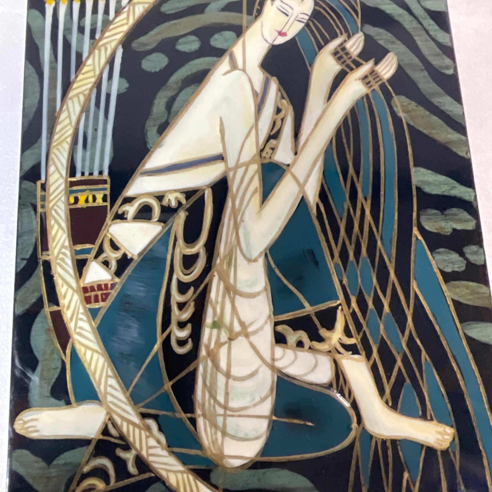 Painted Lacquer Jewelry Trinket Box Chinese Style Huntress Archer 9x6x4 in - Image 15