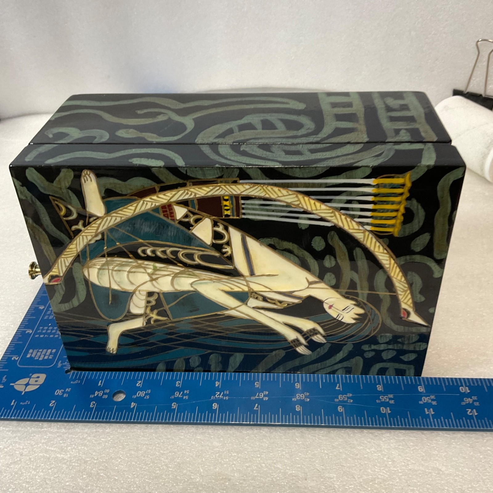 Painted Lacquer Jewelry Trinket Box Chinese Style Huntress Archer 9x6x4 in - Image 18