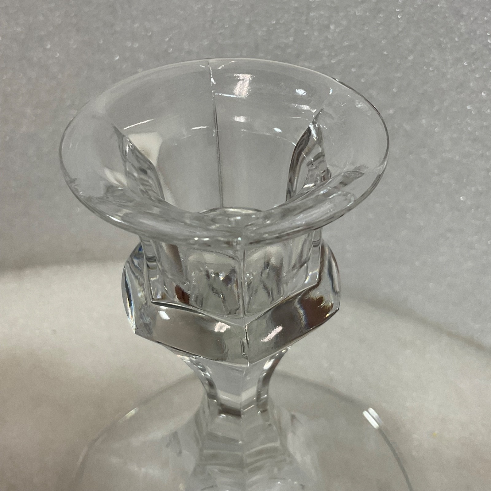 Clear Glass Taper Candlestick Holder 4.25in Faceted Round Base - Image 2