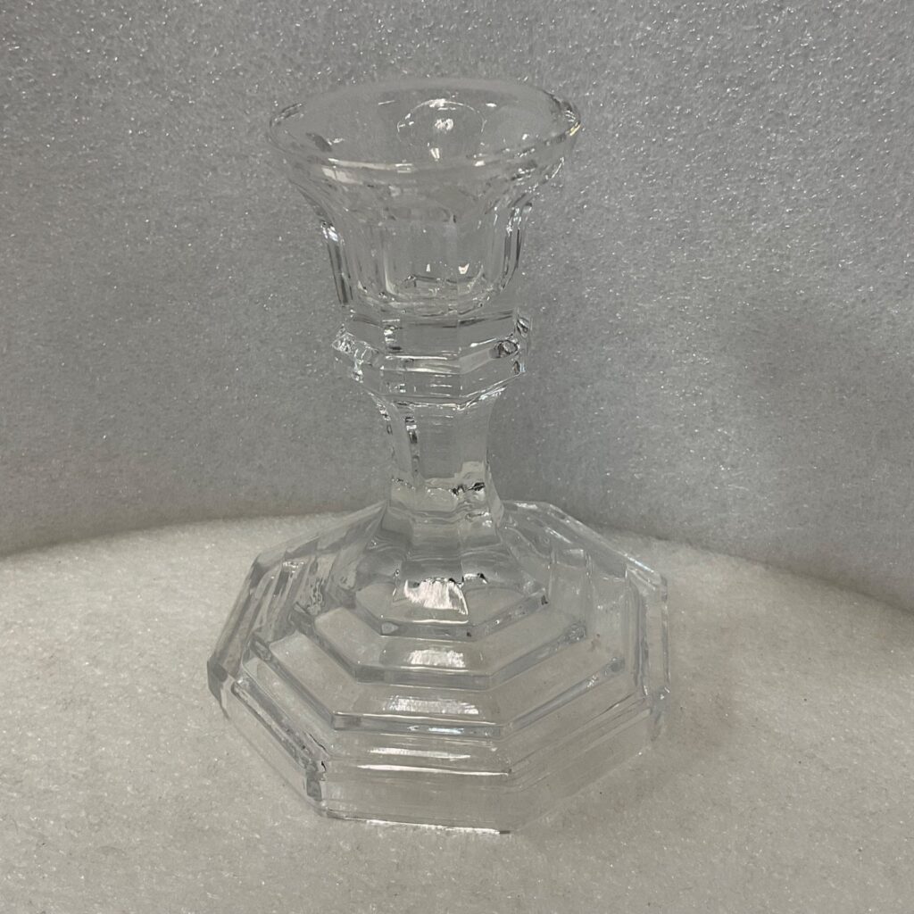 Clear Glass Candlestick Holder 4.5in Octagon Base Taper Candle - Image 1