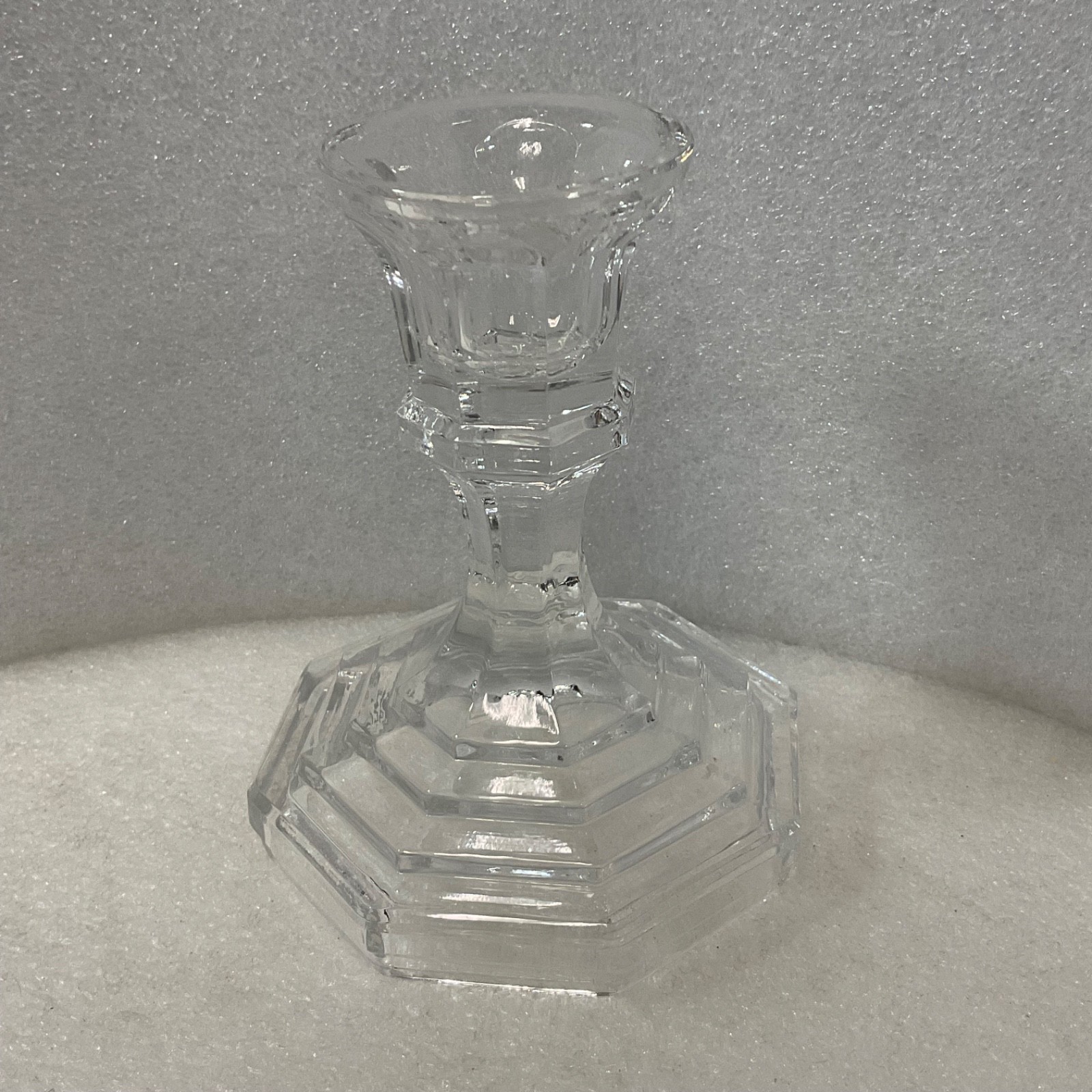Clear Glass Candlestick Holder 4.5in Octagon Base Taper Candle - Image 1