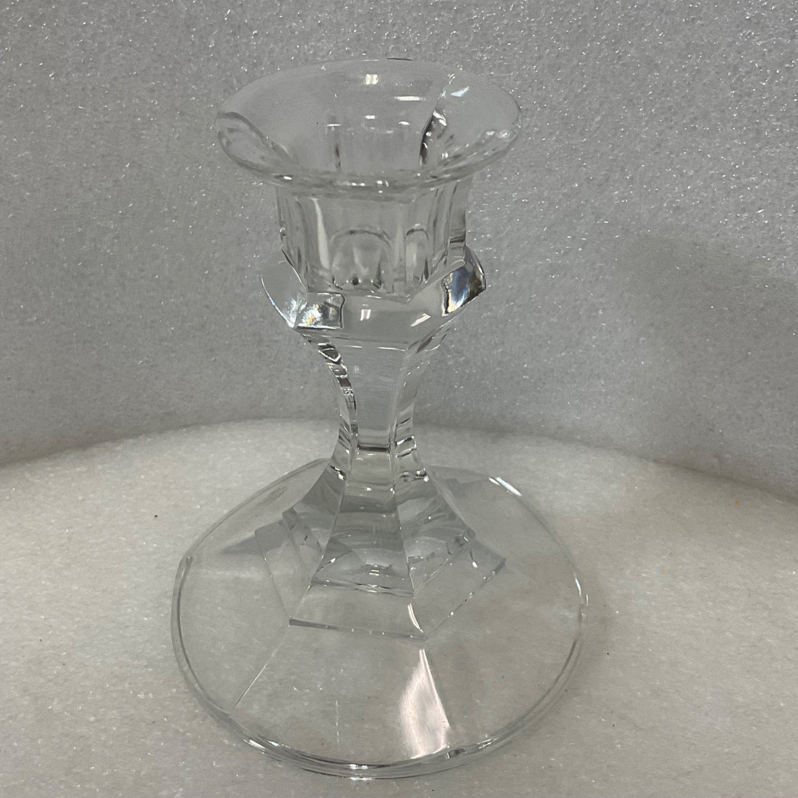 Clear Glass Taper Candlestick Holder 4.25in Faceted Round Base - Image 1