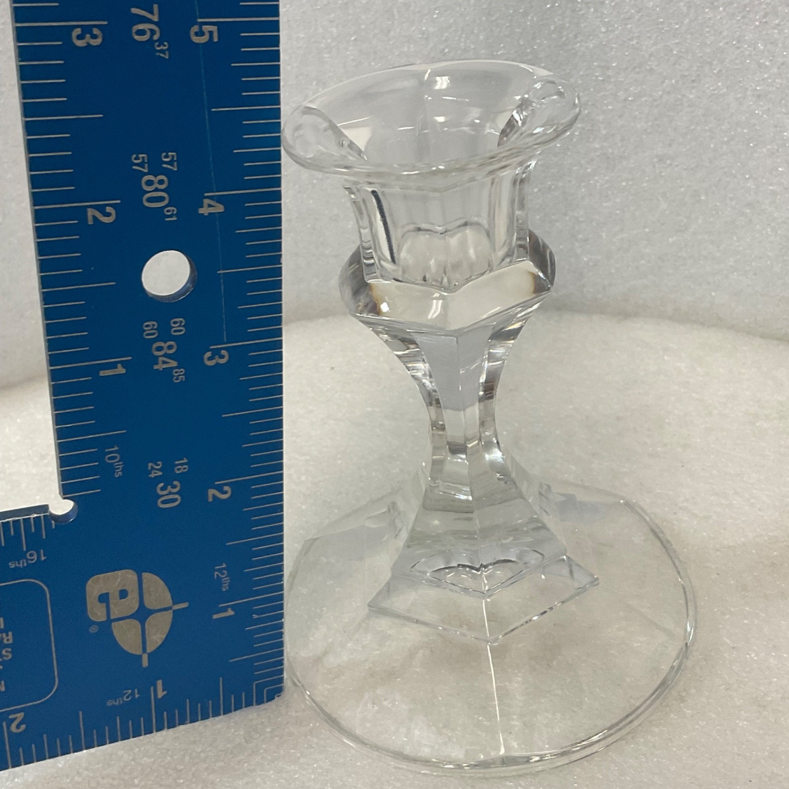 Clear Glass Taper Candlestick Holder 4.25in Faceted Round Base - Image 8