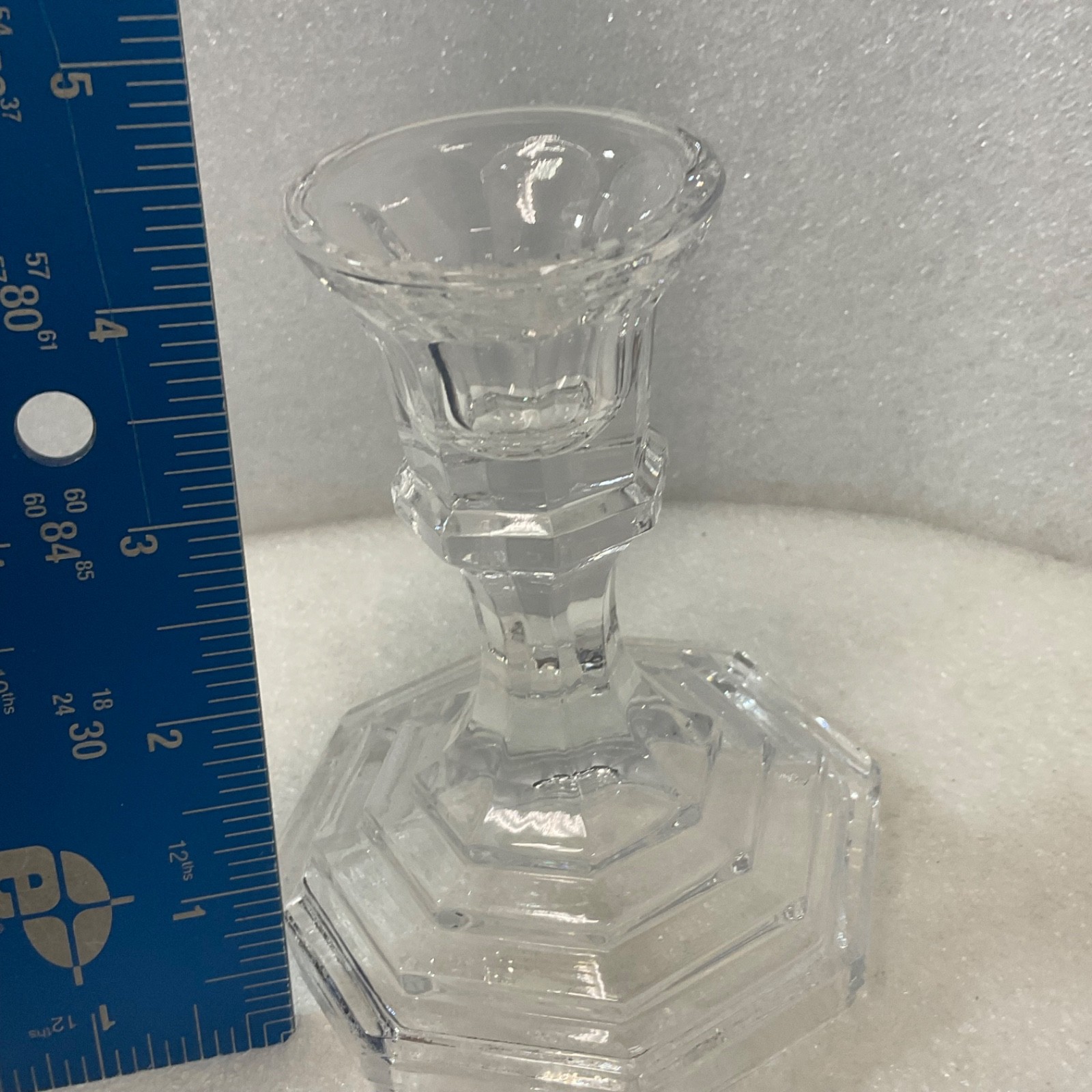 Clear Glass Candlestick Holder 4.5in Octagon Base Taper Candle - Image 7