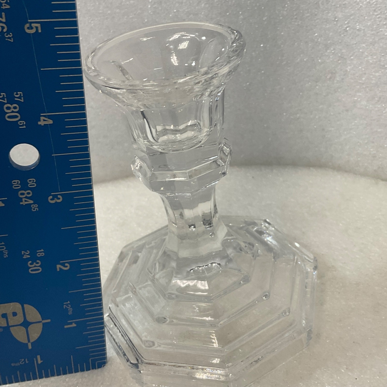 Clear Glass Candlestick Holder 4.5in Octagon Base Taper Candle - Image 8