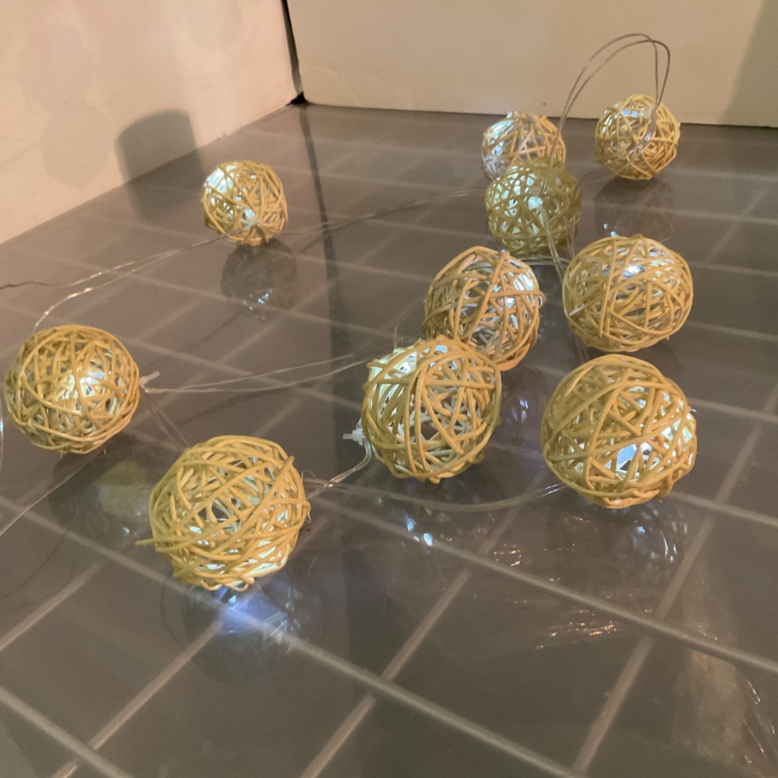 10-Light Woven Rattan Ball LED String Lights Battery Operated 2.5 in - Image 2