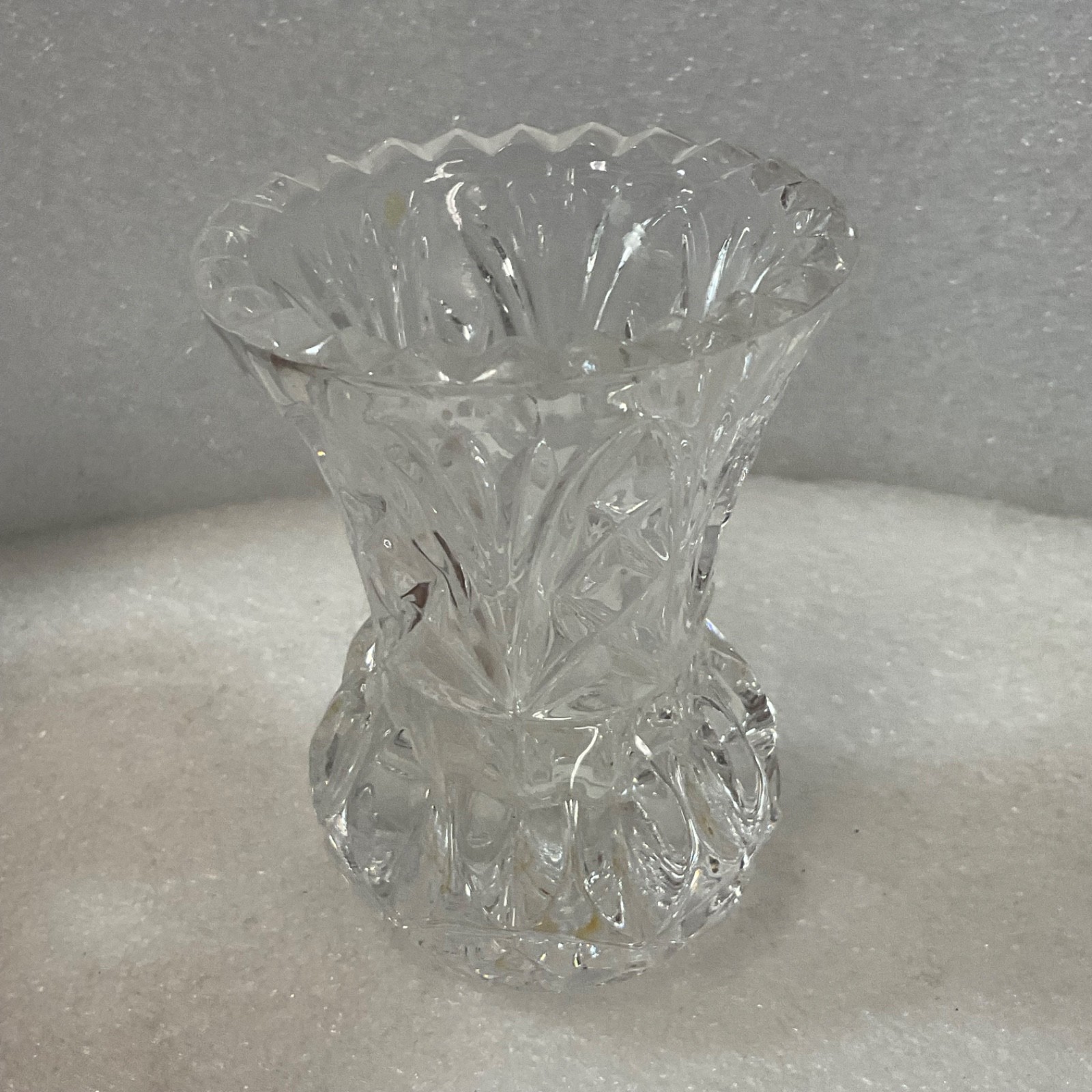 Small Clear Cut Glass Vase Candle Holder 3in Starburst Pattern - Image 2