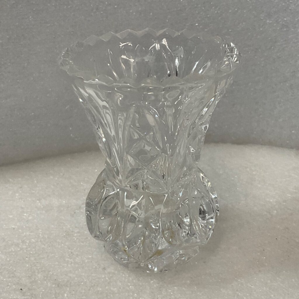 Small Clear Cut Glass Vase Candle Holder 3in Starburst Pattern - Image 1
