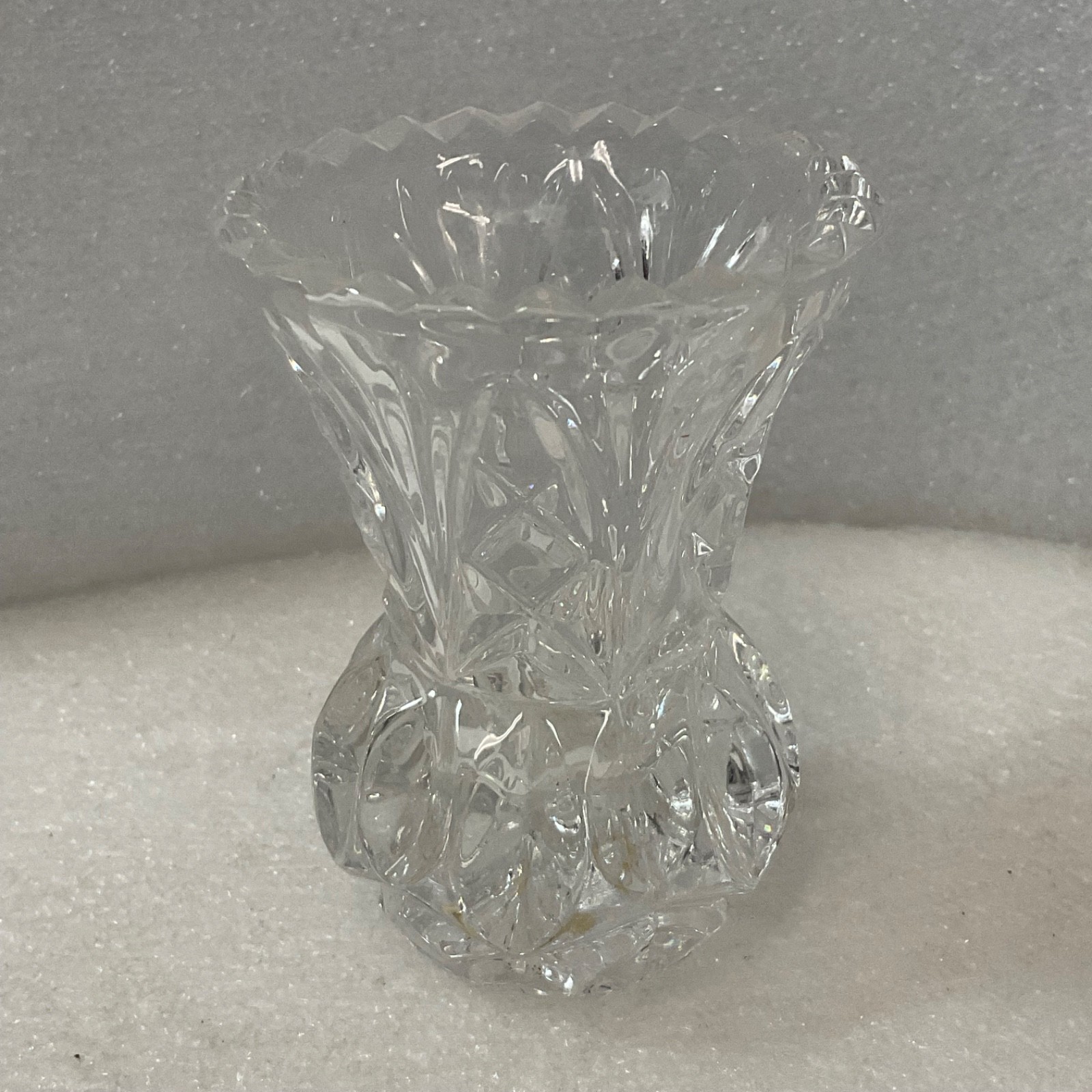 Small Clear Cut Glass Vase Candle Holder 3in Starburst Pattern - Image 1