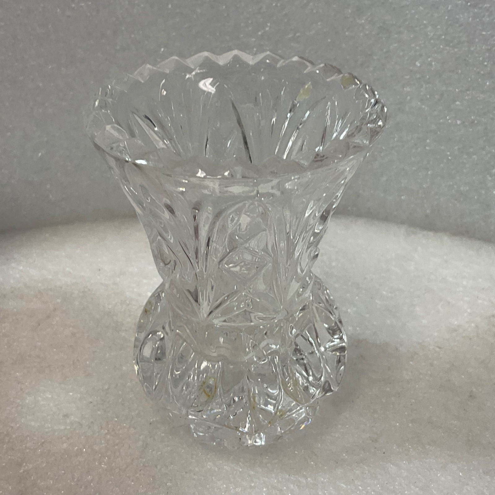 Small Clear Cut Glass Vase Candle Holder 3in Starburst Pattern - Image 3