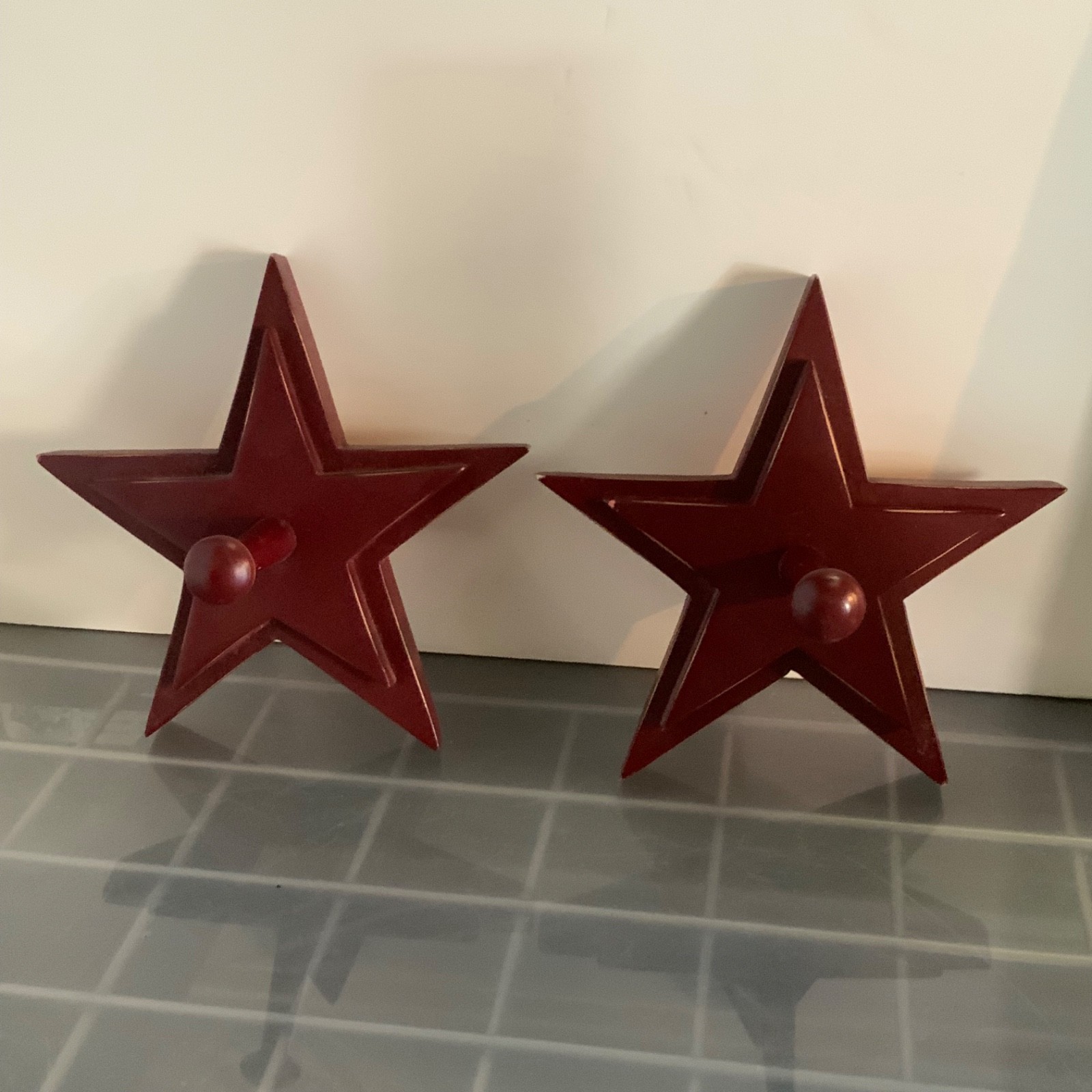 The Land of Nod Red Star Wood Wall Hooks 7 in Set of 2 - Image 2