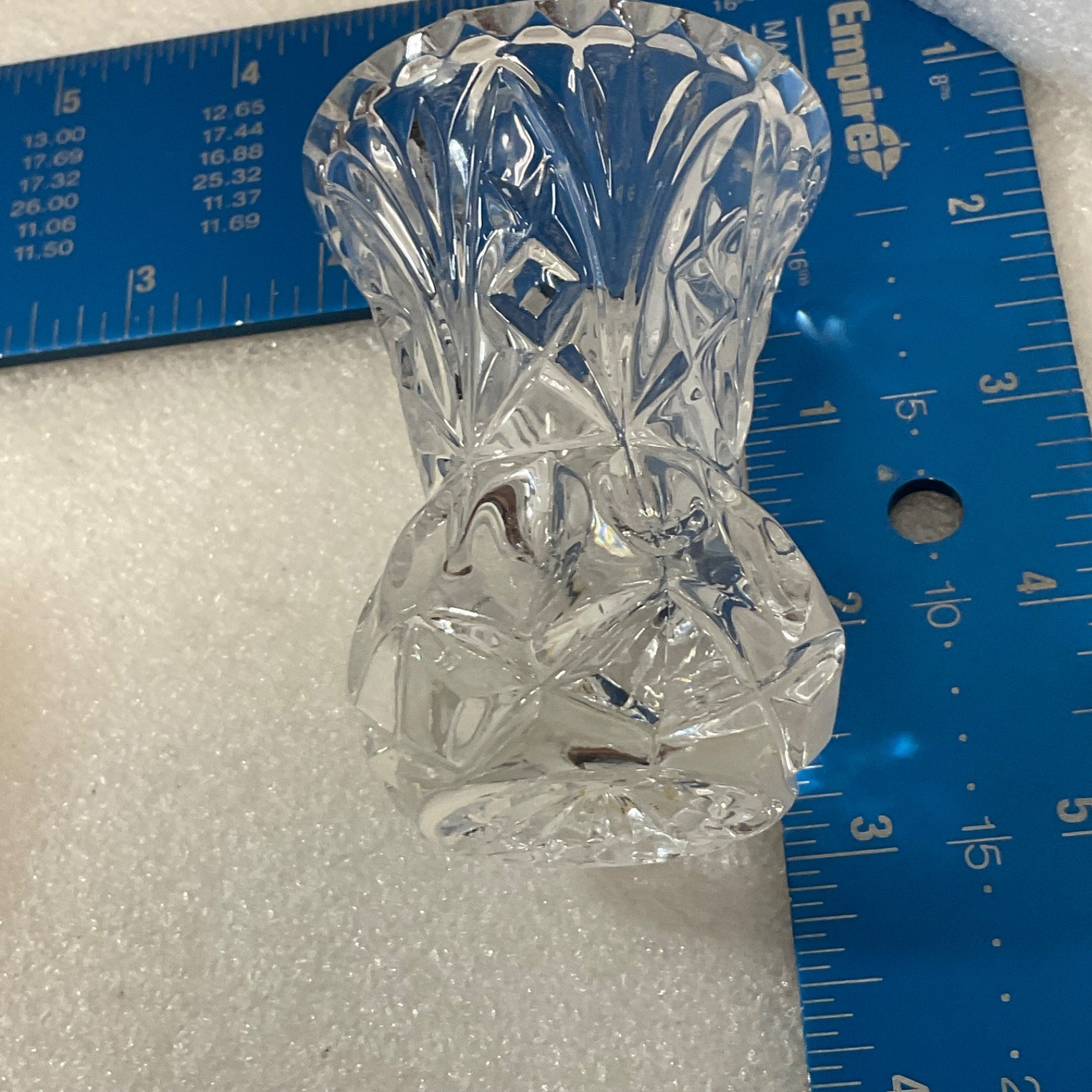 Small Clear Cut Glass Vase Candle Holder 3in Starburst Pattern - Image 7