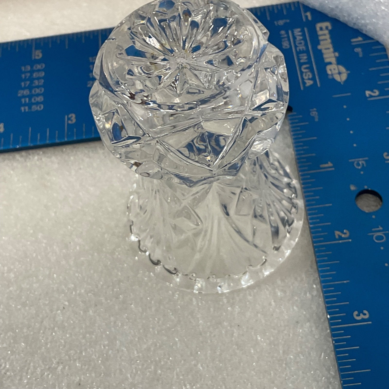Small Clear Cut Glass Vase Candle Holder 3in Starburst Pattern - Image 8