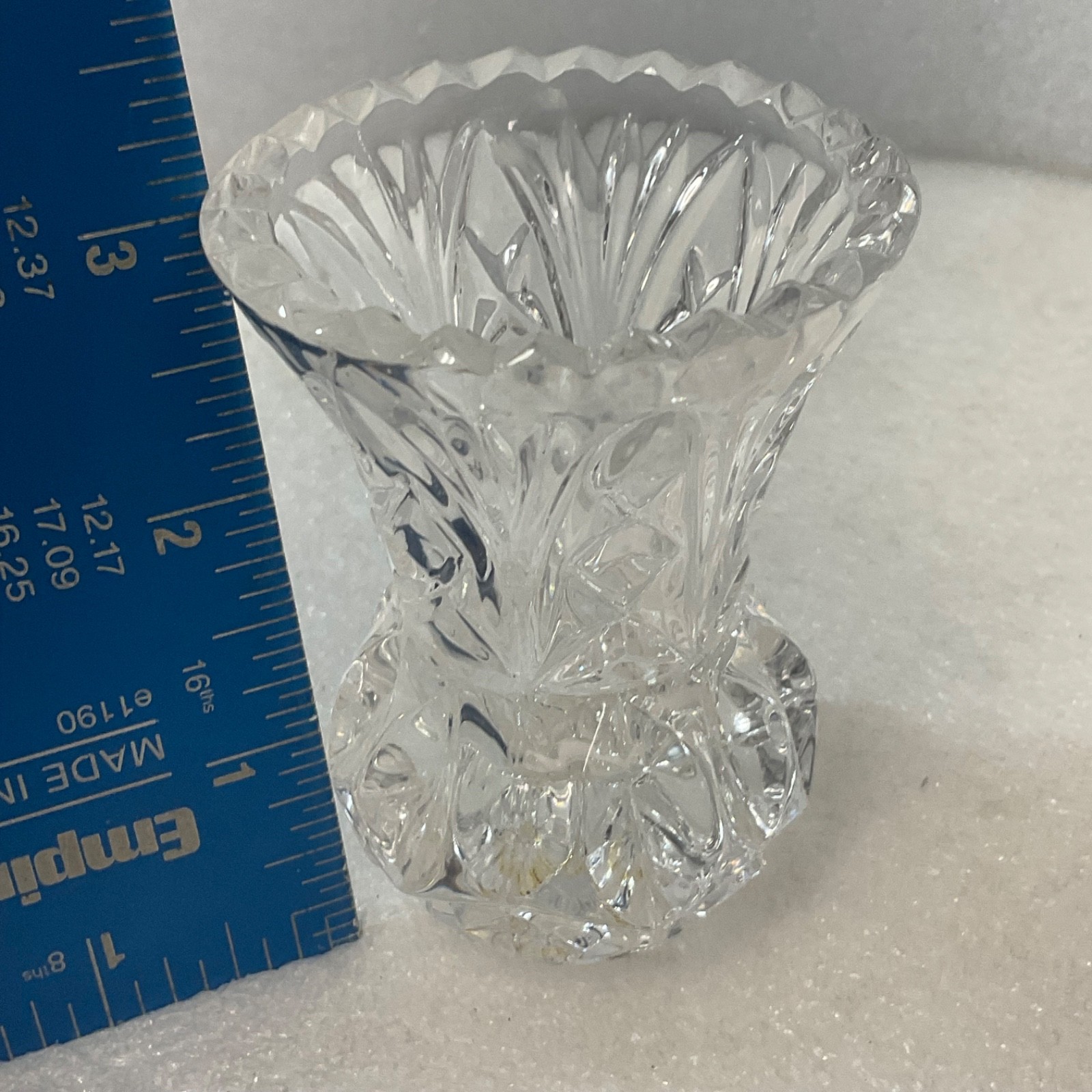 Small Clear Cut Glass Vase Candle Holder 3in Starburst Pattern - Image 11