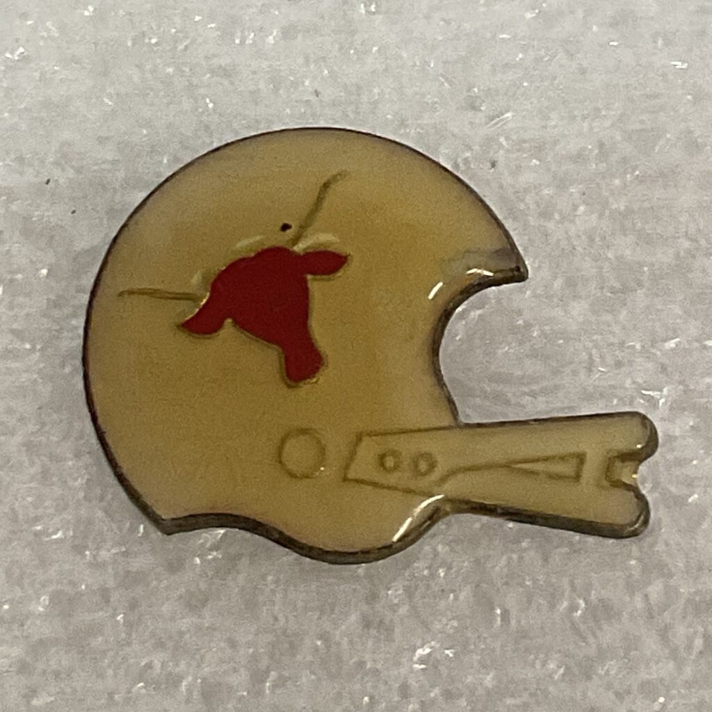 Vintage Texas Longhorns Football Helmet Pin Gold Tone Red Logo Rare Collectible - Image 1