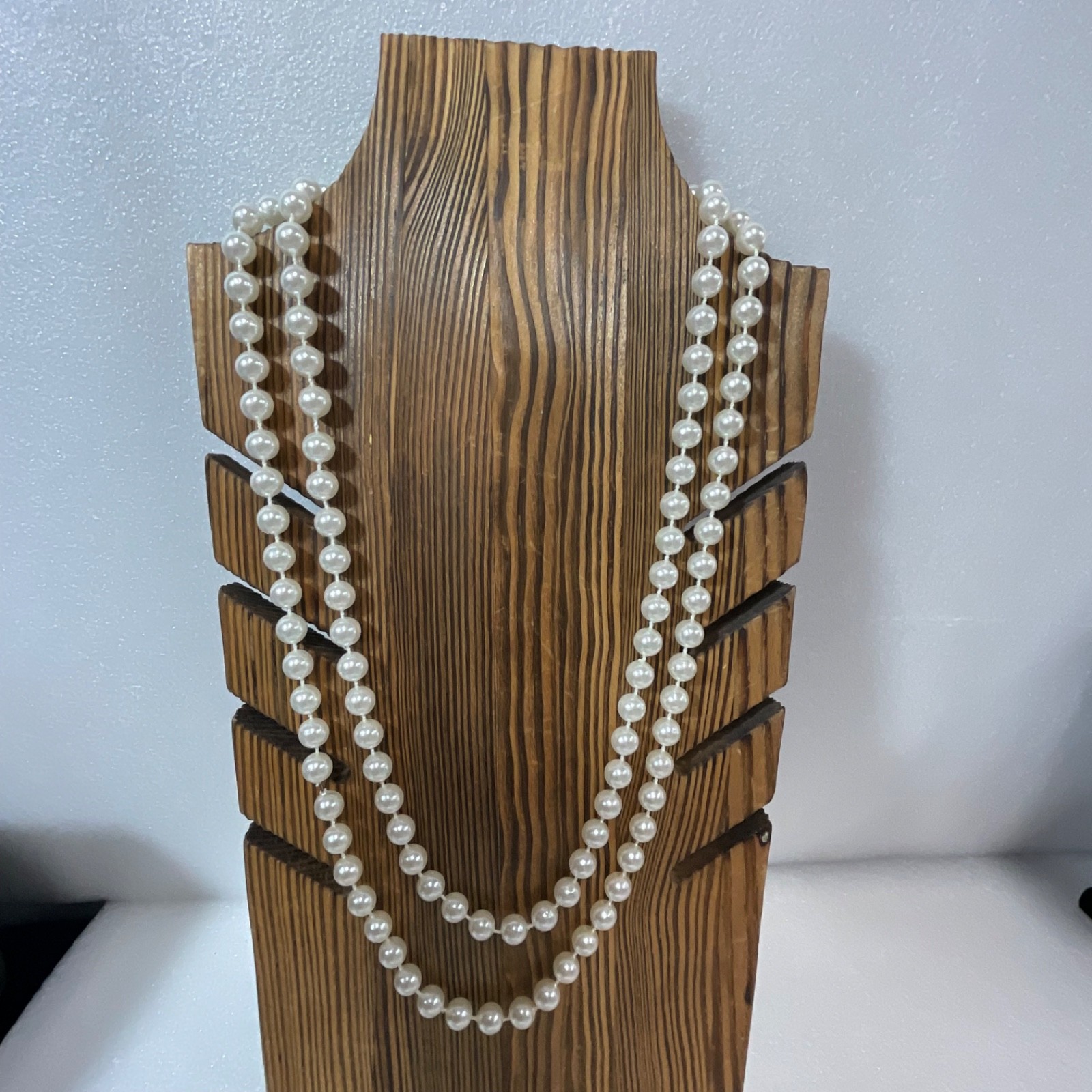 Vintage 48" Faux Pearl Beaded Necklace Long Strand Classic Costume Jewelry - Image 1