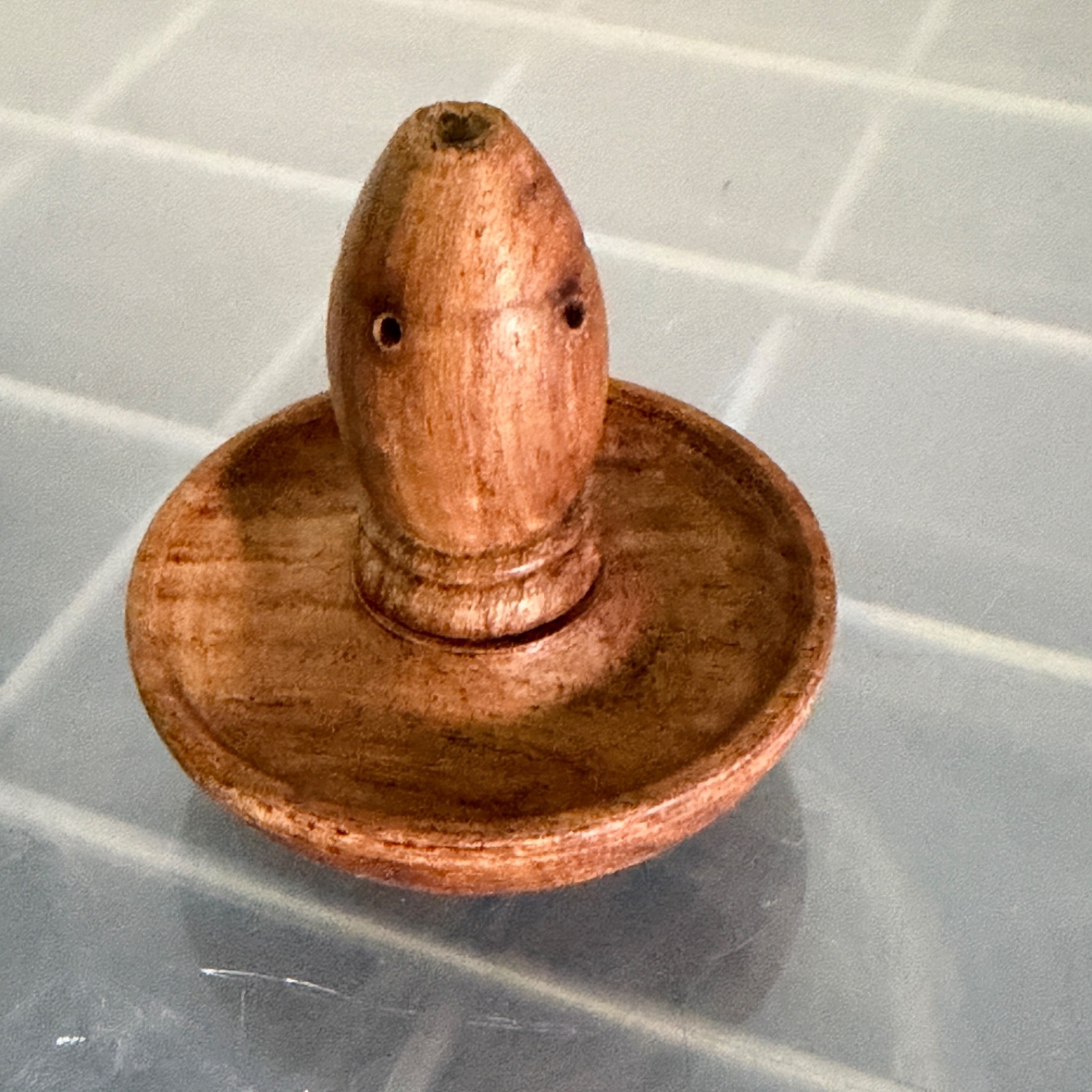 Made in India Turned Wood Incense Stick Holder Ash Catcher Dish - Image 1