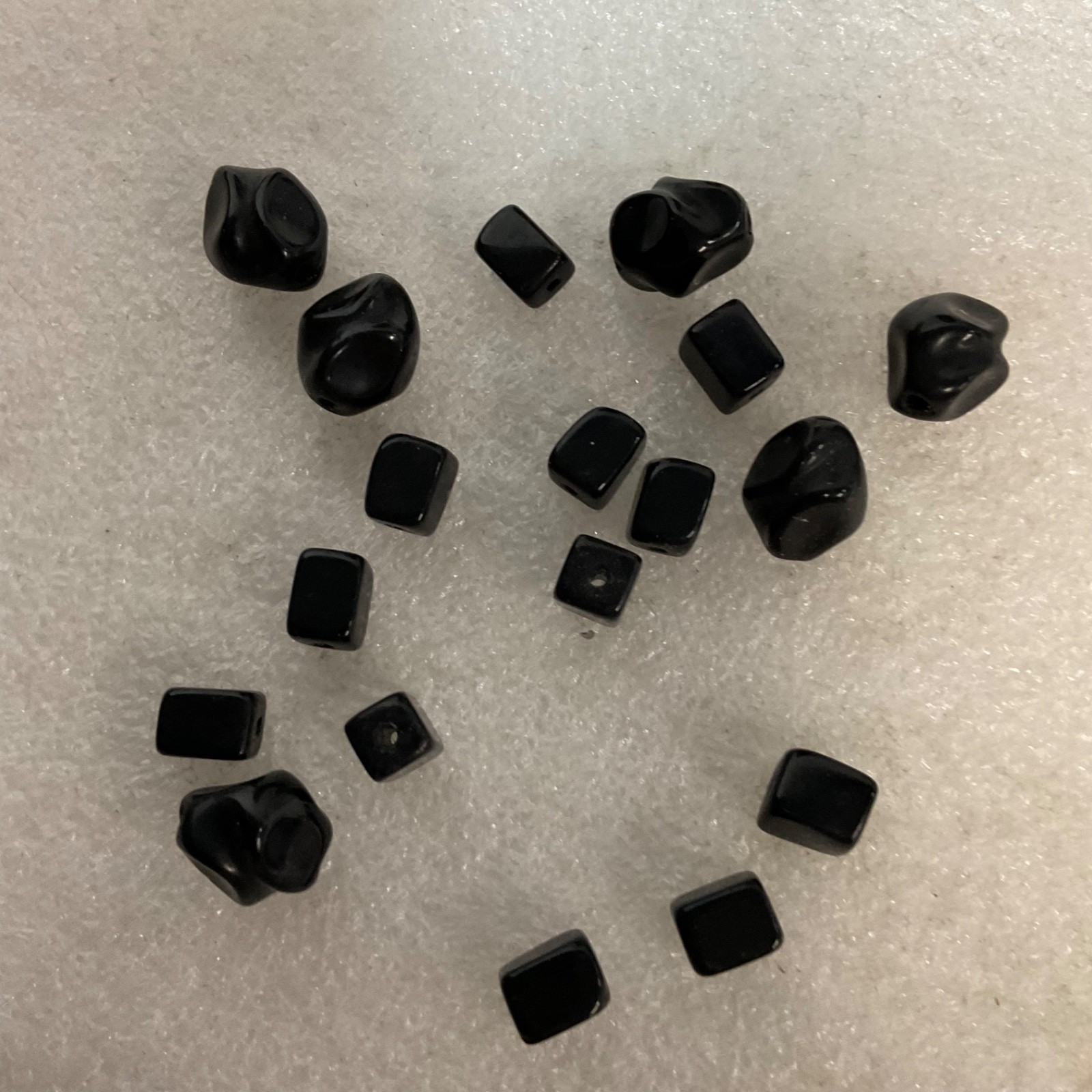 Lot of Black Glass Beads 25.29g Drilled Cube & Irregular Shapes Jewelry Making - Image 1