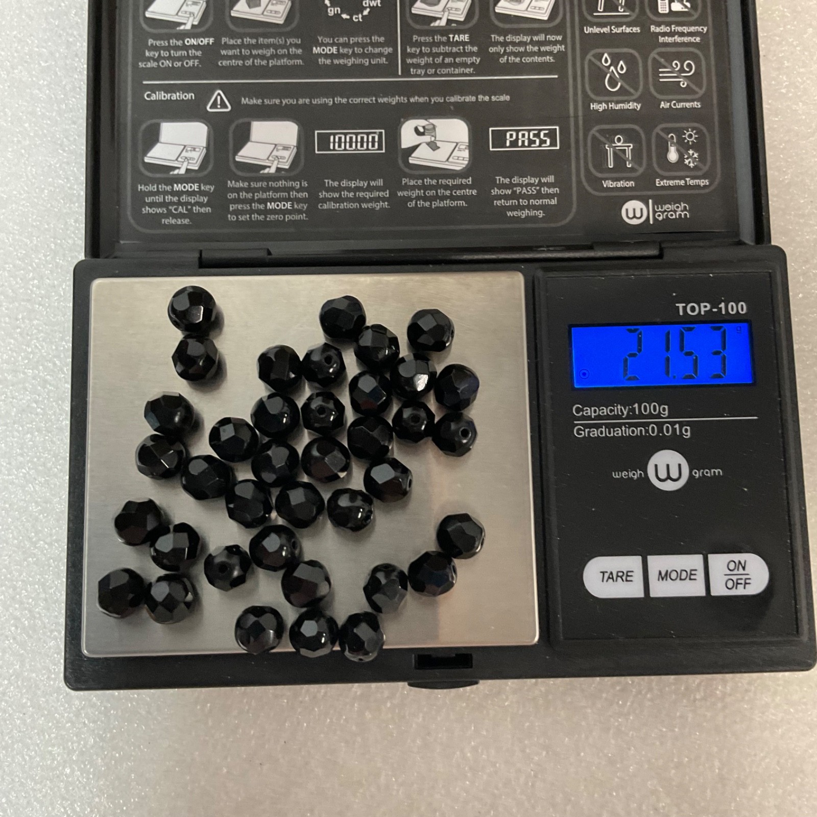 Lot 40 Black Faceted Glass Beads 10mm Round Jewelry Making Supplies 21.5g - Image 3