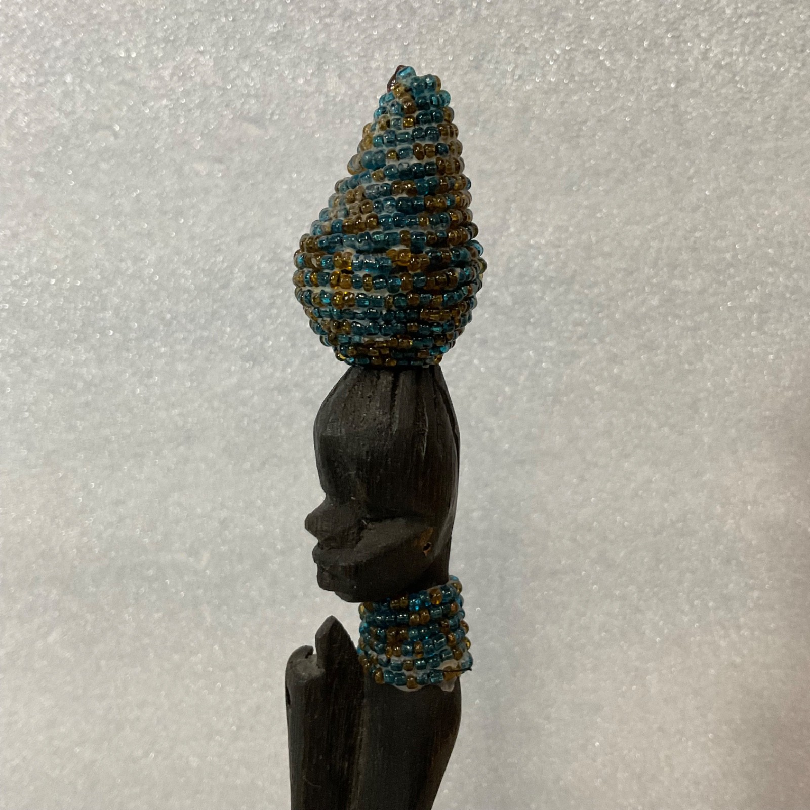 Beaded Carved Wood Figure Sculpture 12in on Wood Base - Image 8