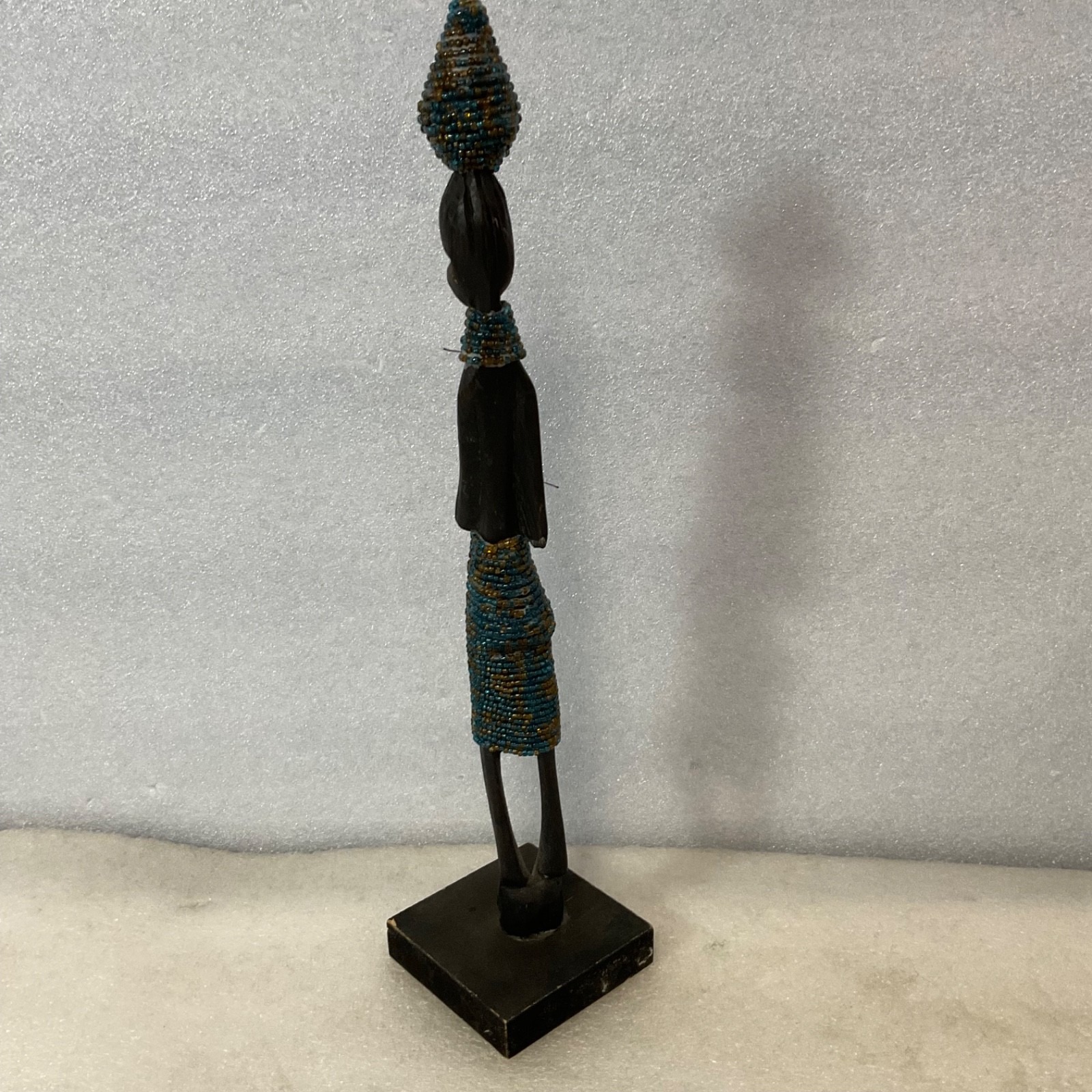 Beaded Carved Wood Figure Sculpture 12in on Wood Base - Image 7