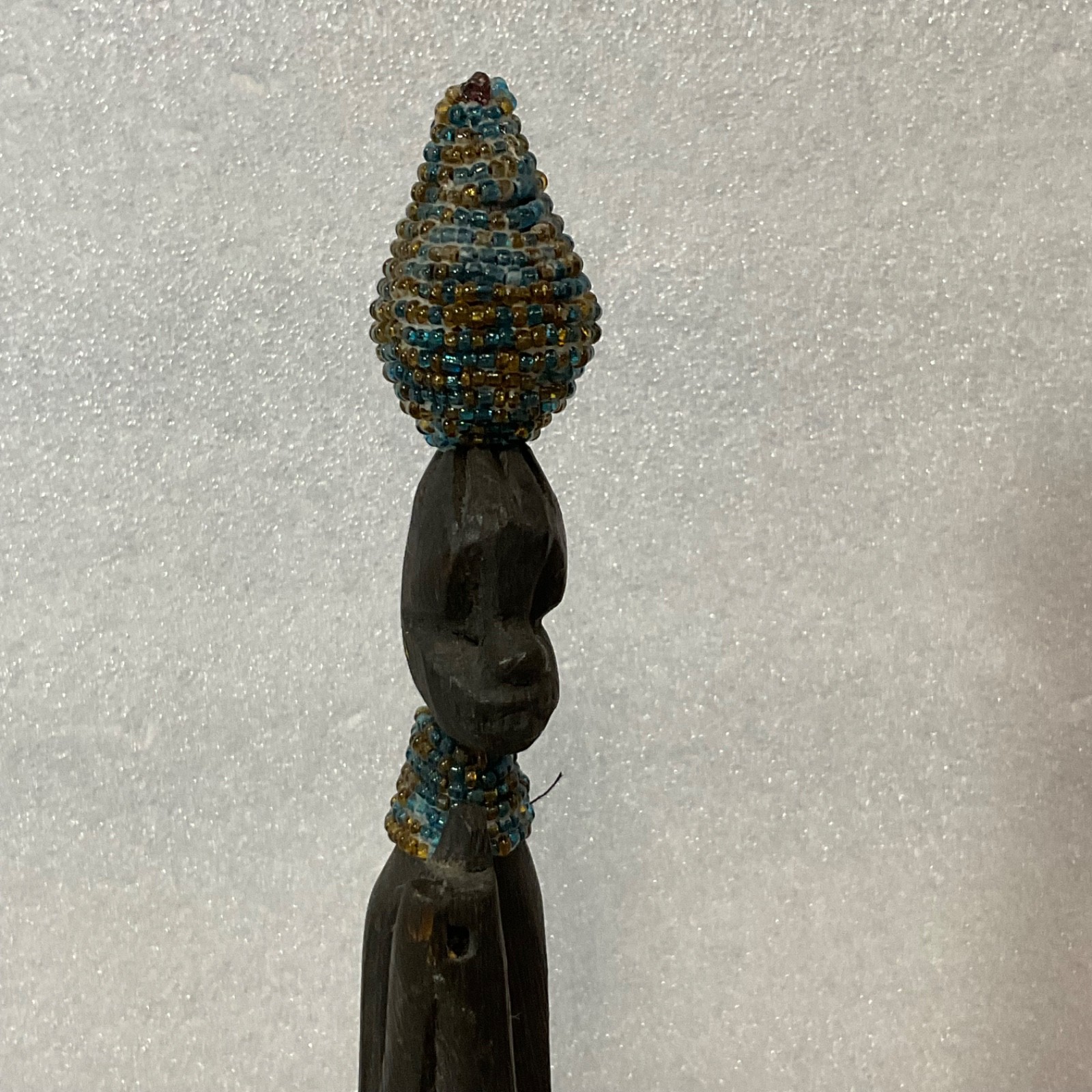 Beaded Carved Wood Figure Sculpture 12in on Wood Base - Image 10
