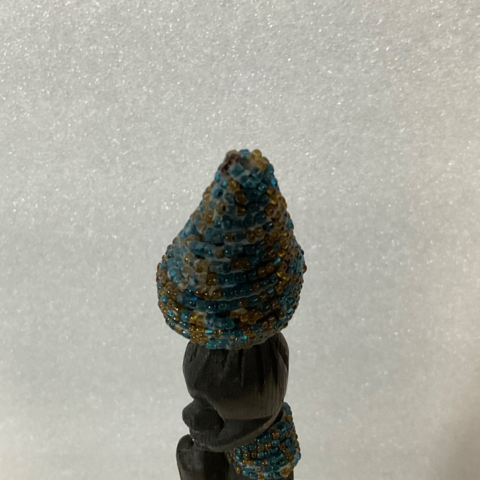 Beaded Carved Wood Figure Sculpture 12in on Wood Base - Image 9