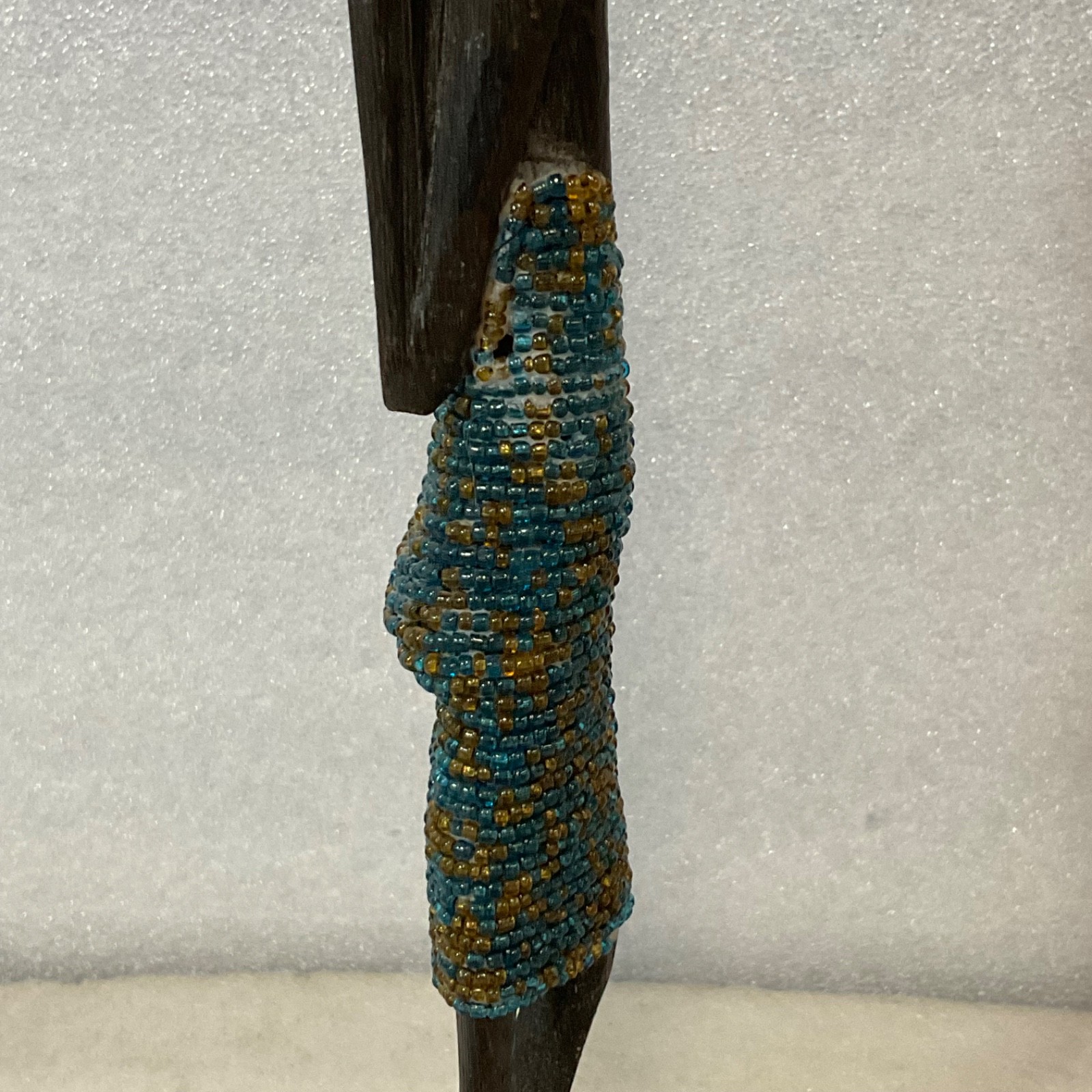 Beaded Carved Wood Figure Sculpture 12in on Wood Base - Image 12