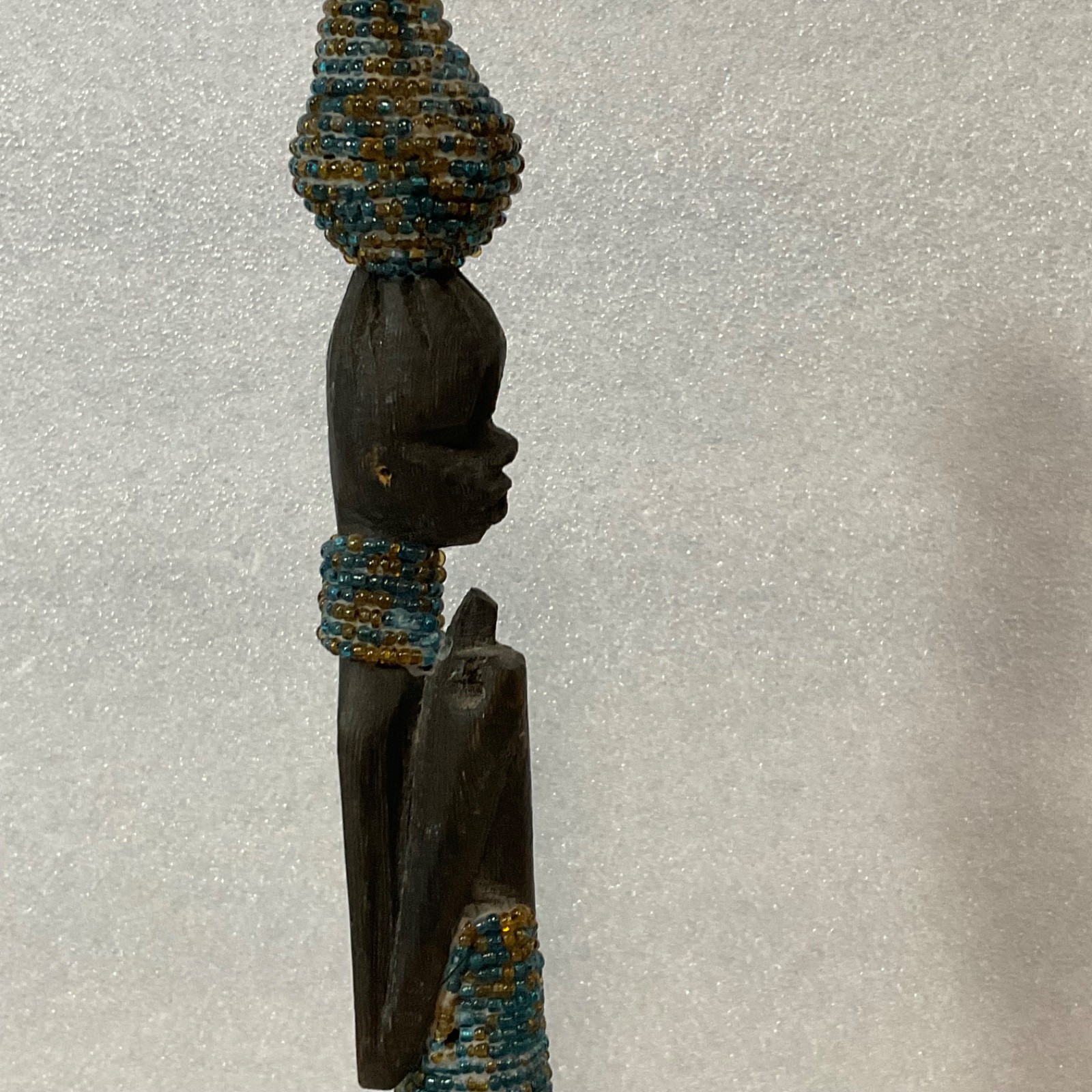Beaded Carved Wood Figure Sculpture 12in on Wood Base - Image 11