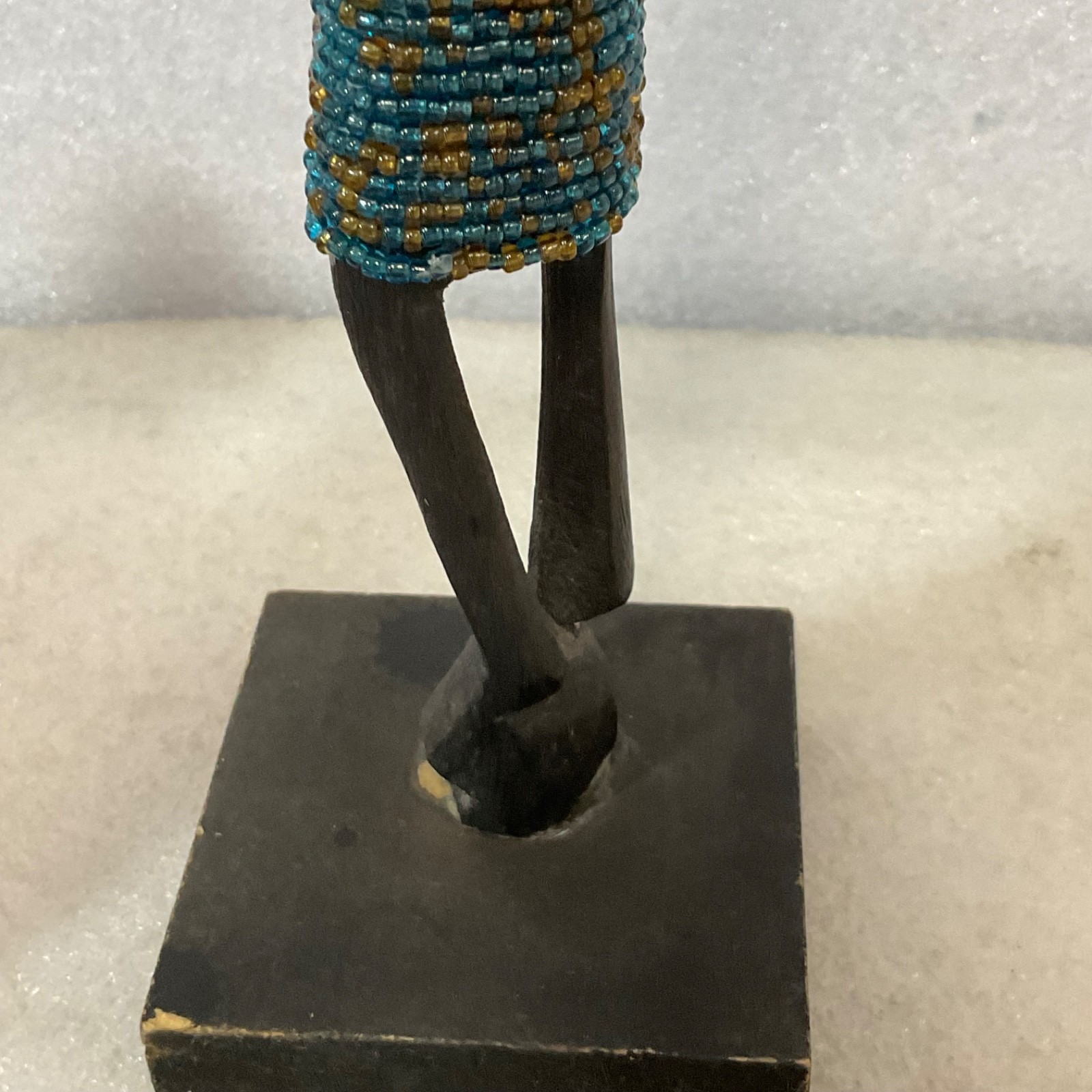 Beaded Carved Wood Figure Sculpture 12in on Wood Base - Image 14