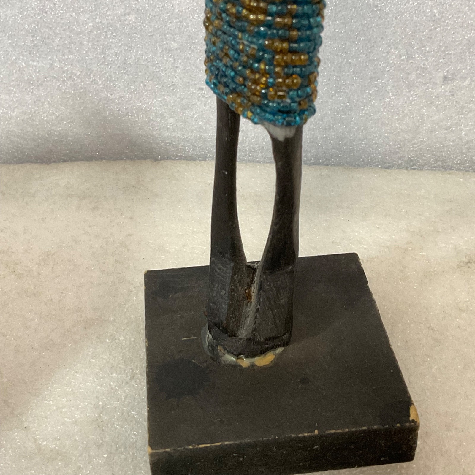 Beaded Carved Wood Figure Sculpture 12in on Wood Base - Image 15