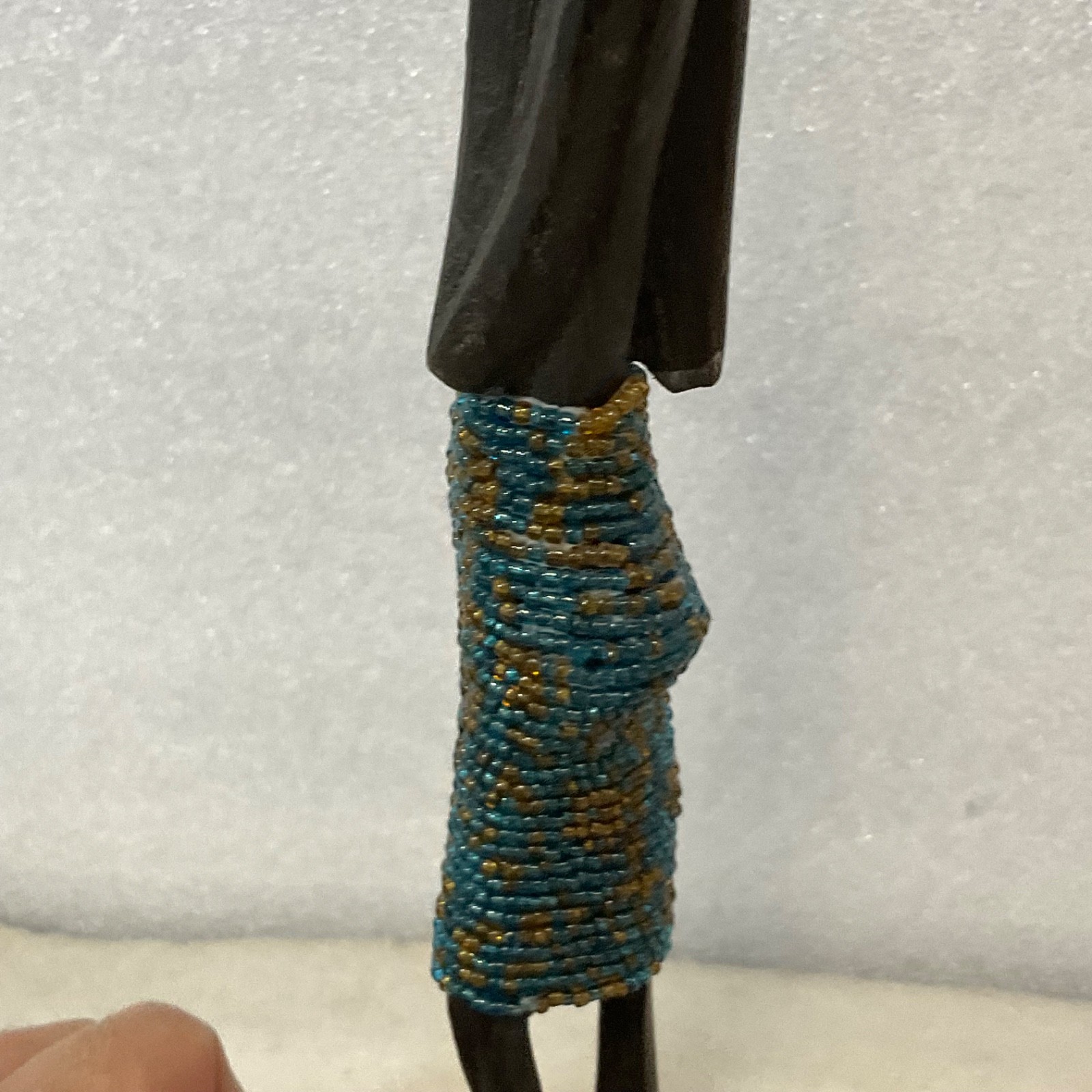 Beaded Carved Wood Figure Sculpture 12in on Wood Base - Image 13
